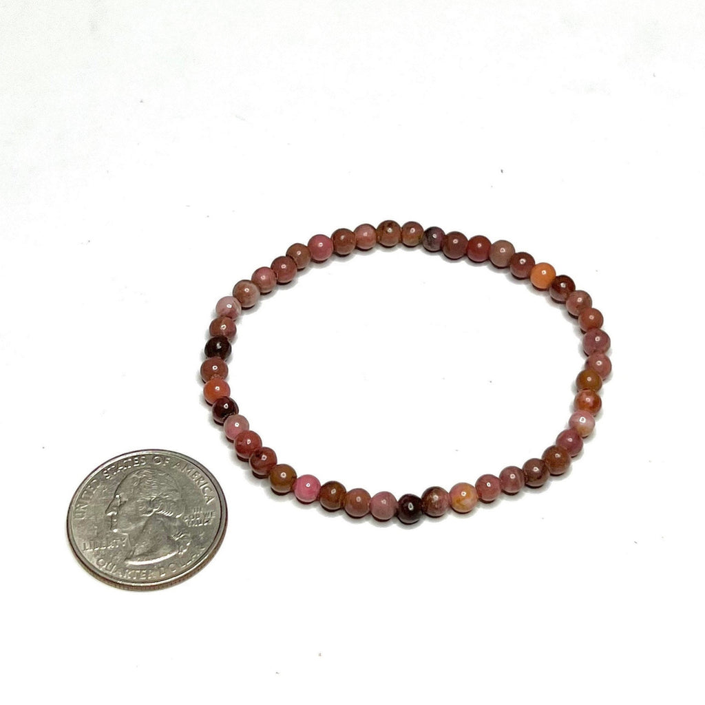 Black Vein Rhodonite Crystal Bracelet: 4mm Gemstone Beaded Bracelet