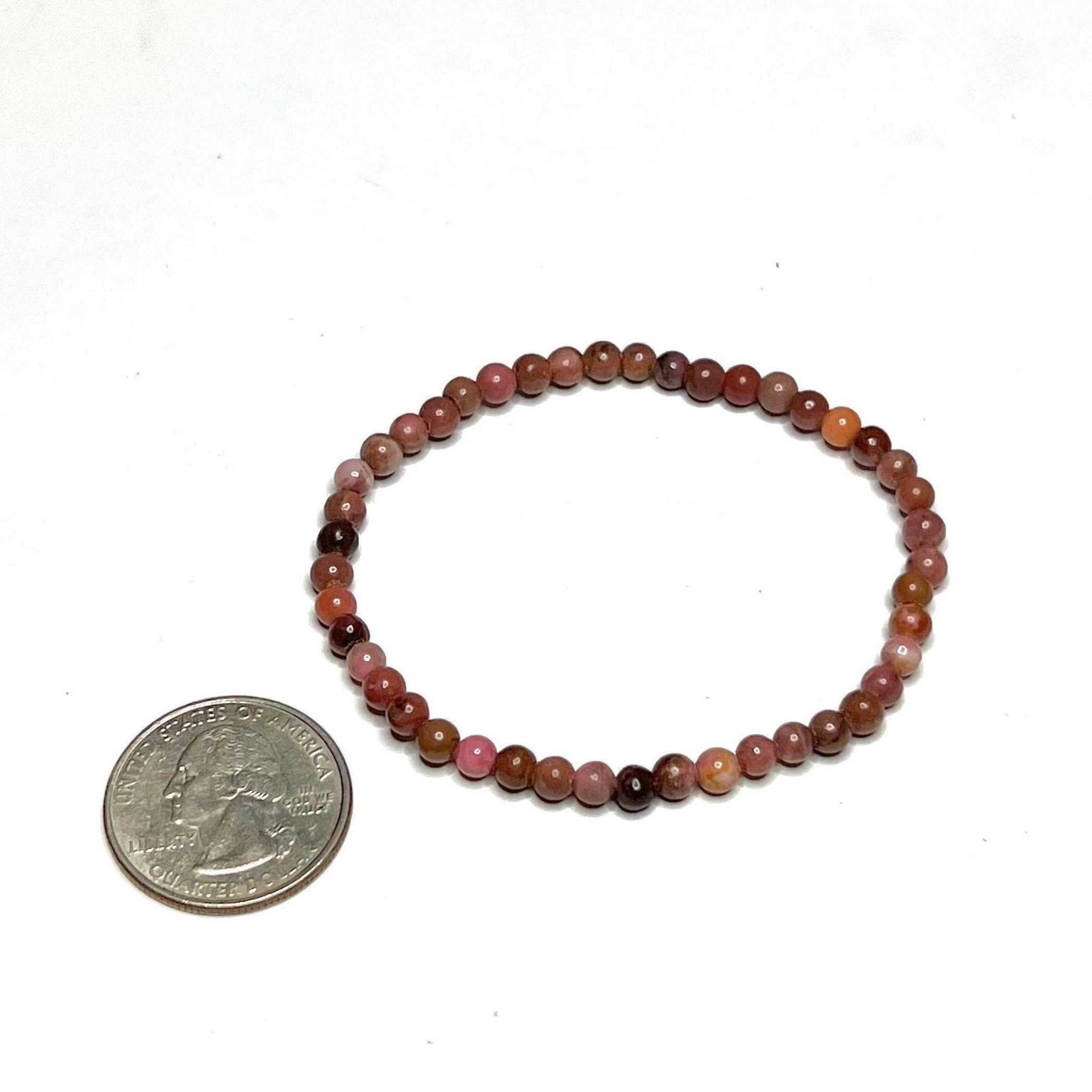 Black Vein Rhodonite Crystal Bracelet: 4mm Gemstone Beaded Bracelet