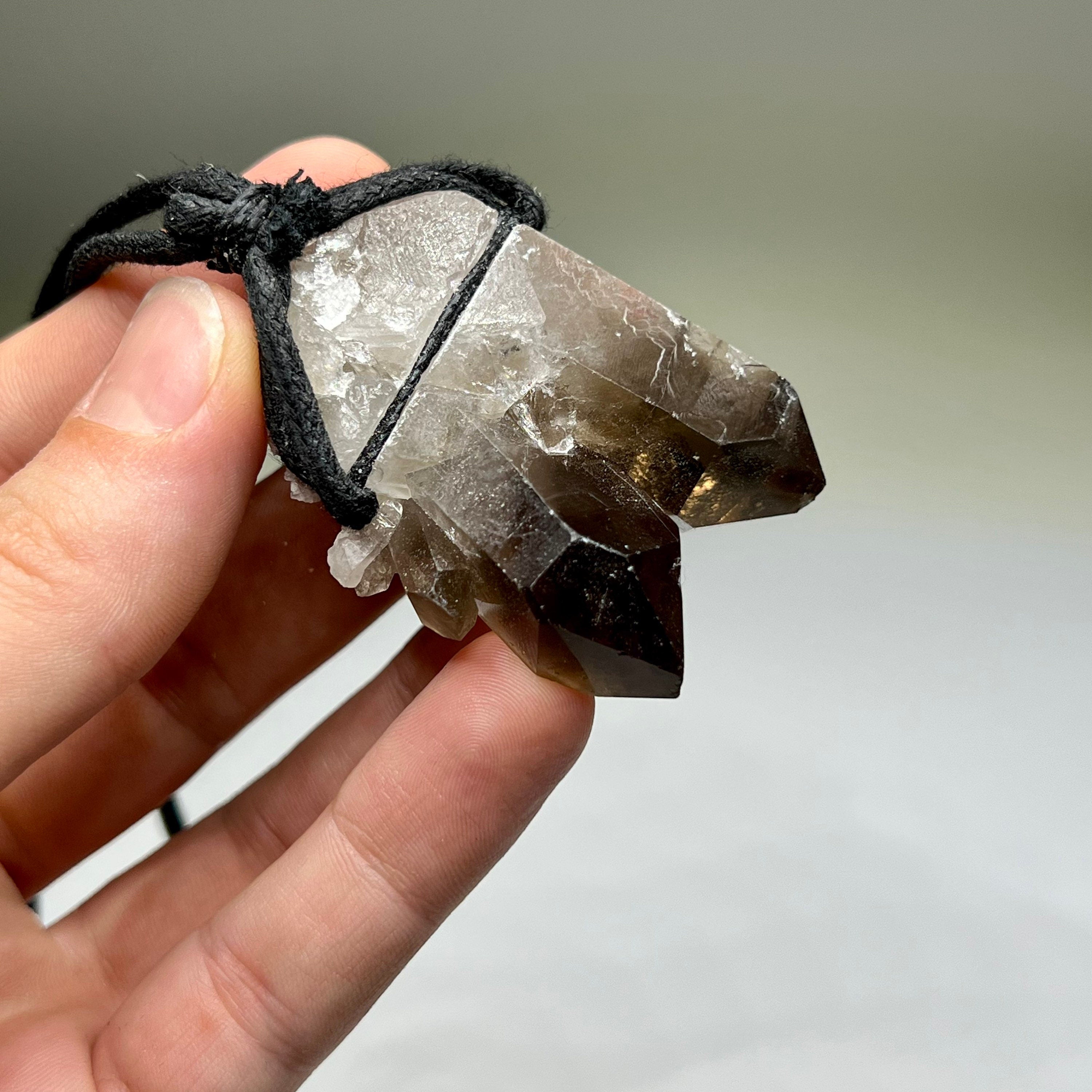 Smoky Quartz Cluster Pendant Necklace: Adjustable Cord