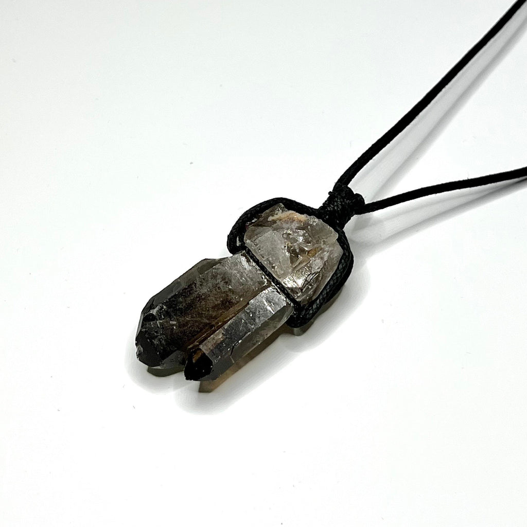 Smoky Quartz Cluster Pendant Necklace: Adjustable Cord
