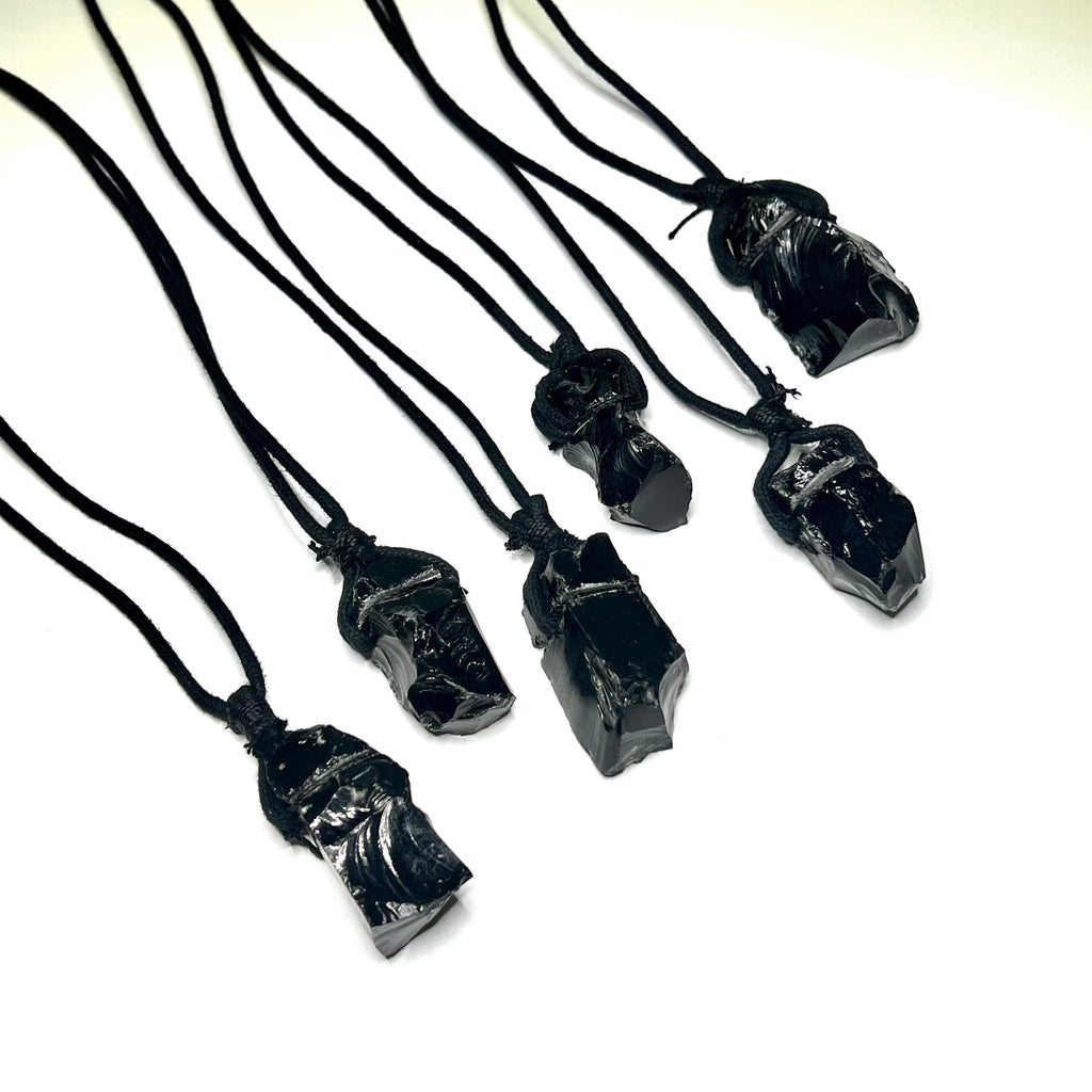 Black Obsidian Crystal Cord Necklace: Protection Stone