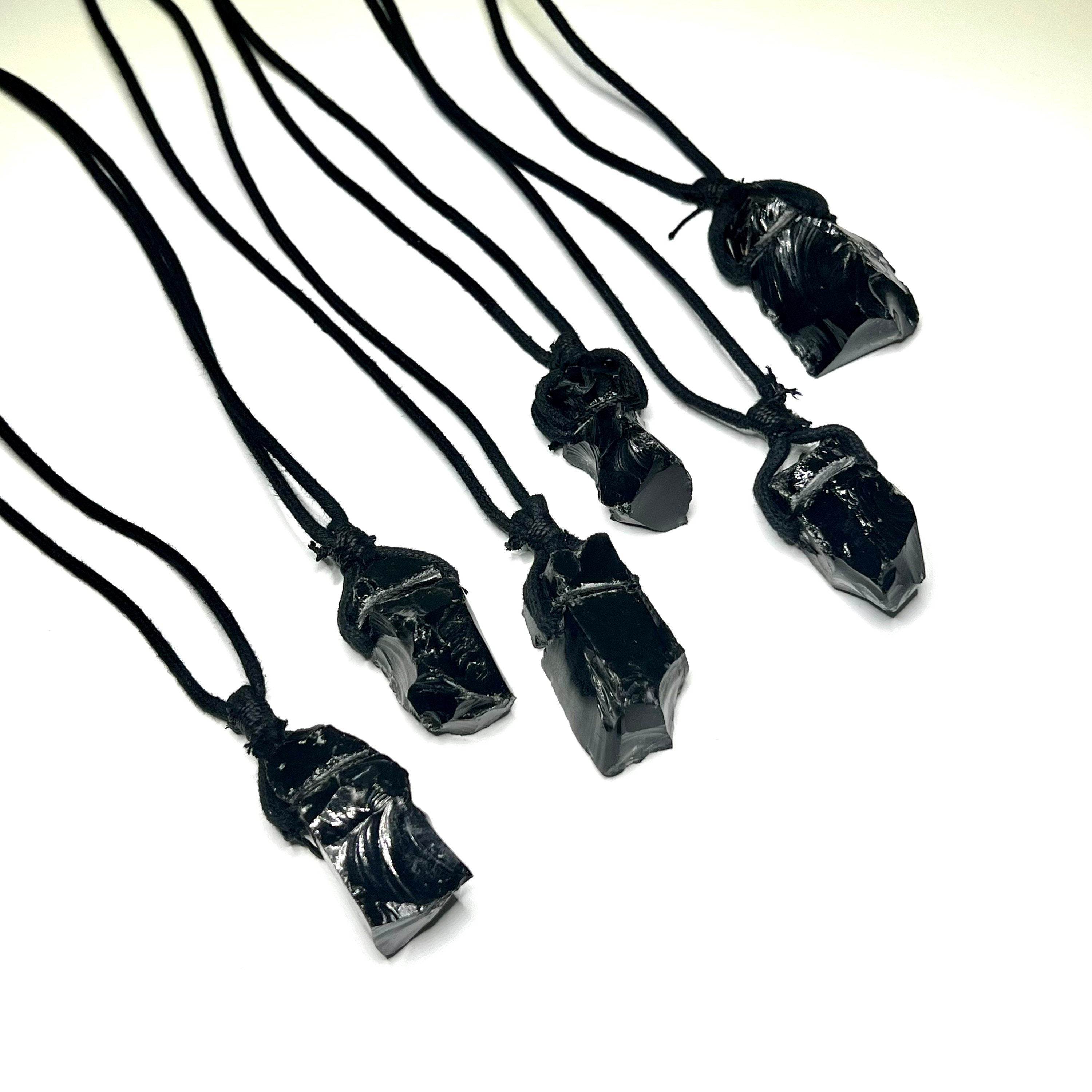 Black Obsidian Crystal Cord Necklace: Protection Stone