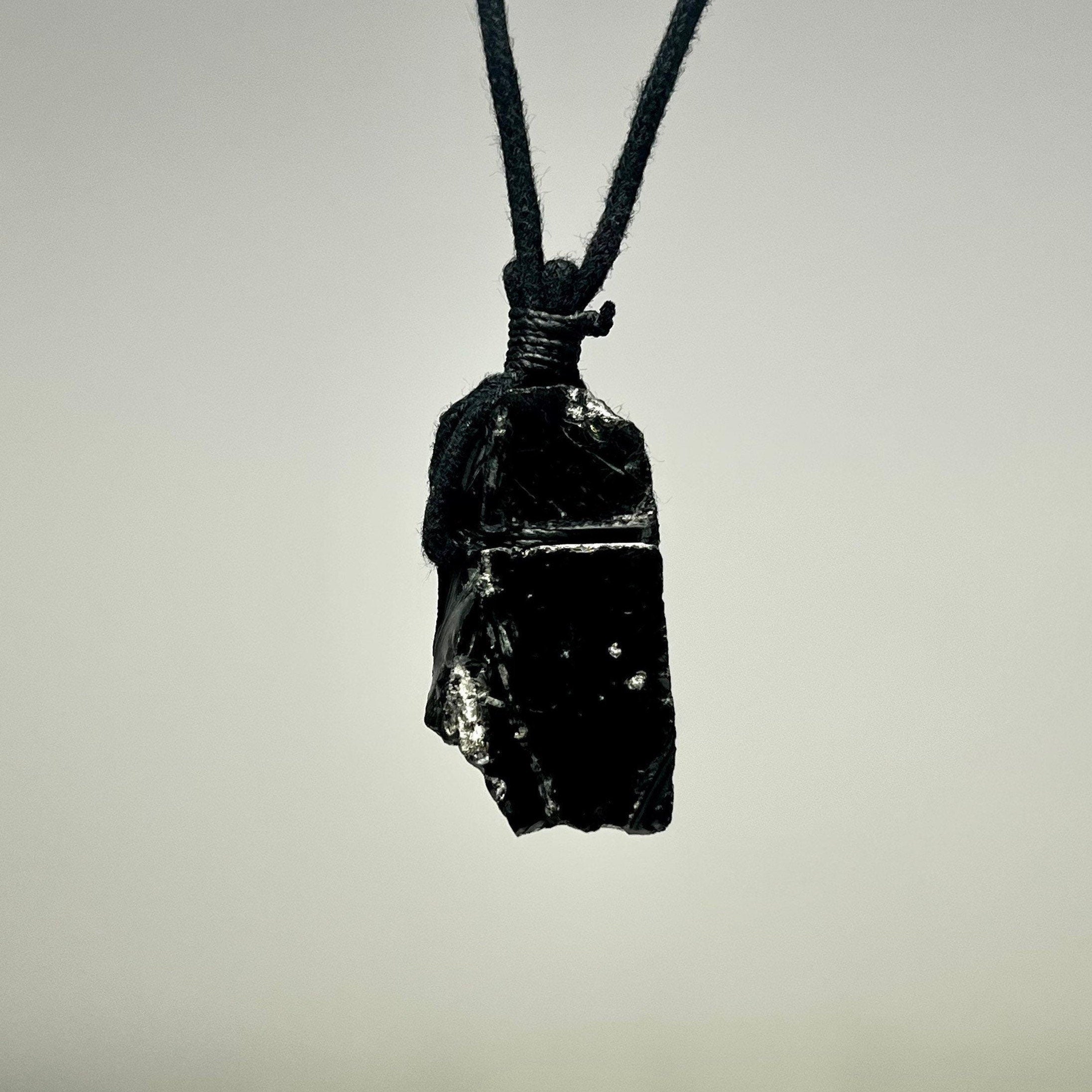 Black Obsidian Crystal Cord Necklace: Protection Stone