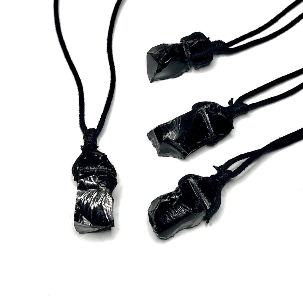 Black Obsidian Crystal Cord Necklace: Protection Stone