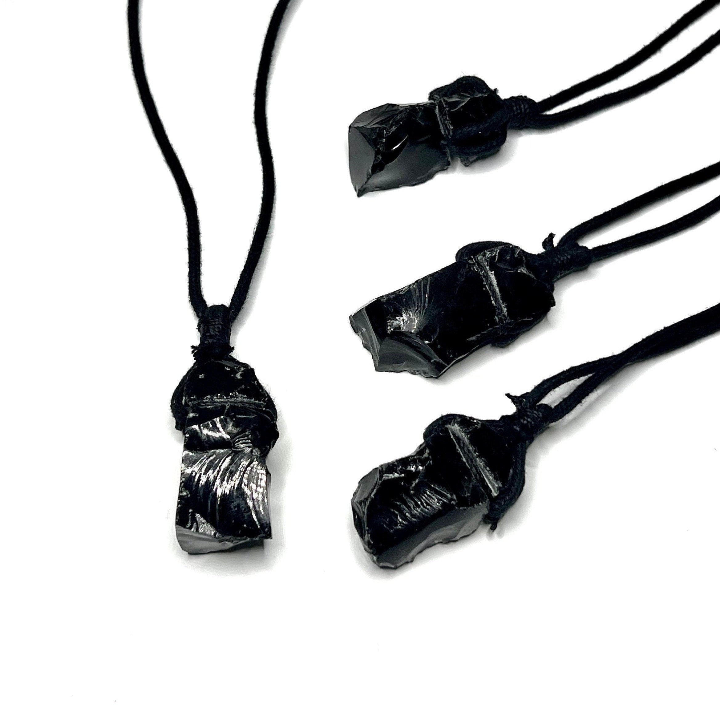 Black Obsidian Crystal Cord Necklace: Protection Stone