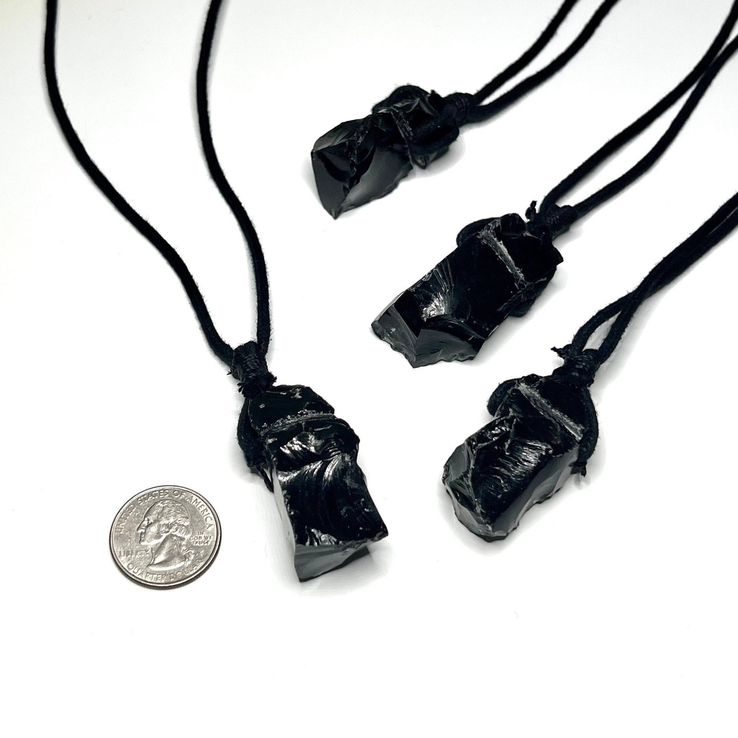 Black Obsidian Crystal Cord Necklace: Protection Stone