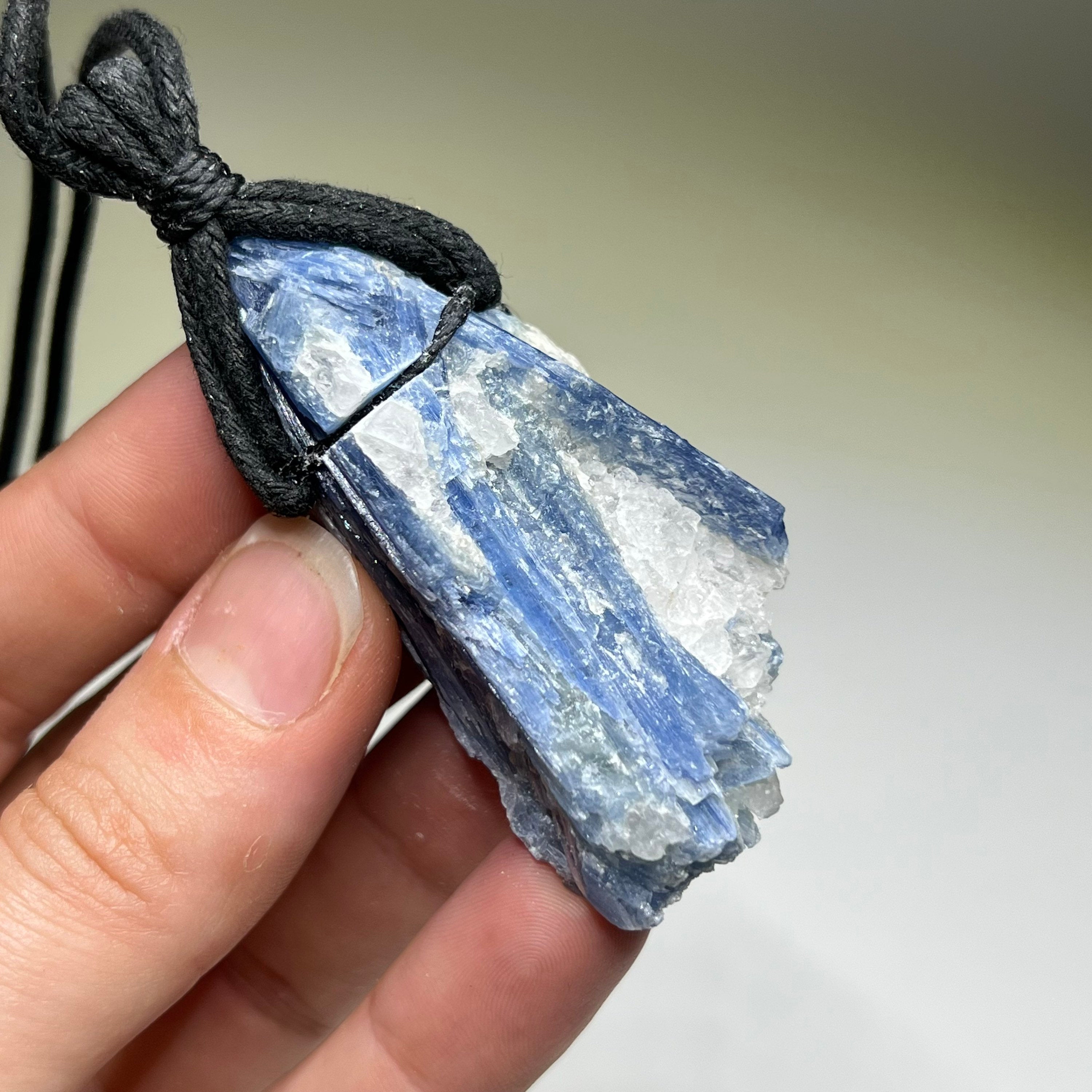 Blue Kyanite Crystal Pendant Necklace: Handmade Gemstone Cord Necklace