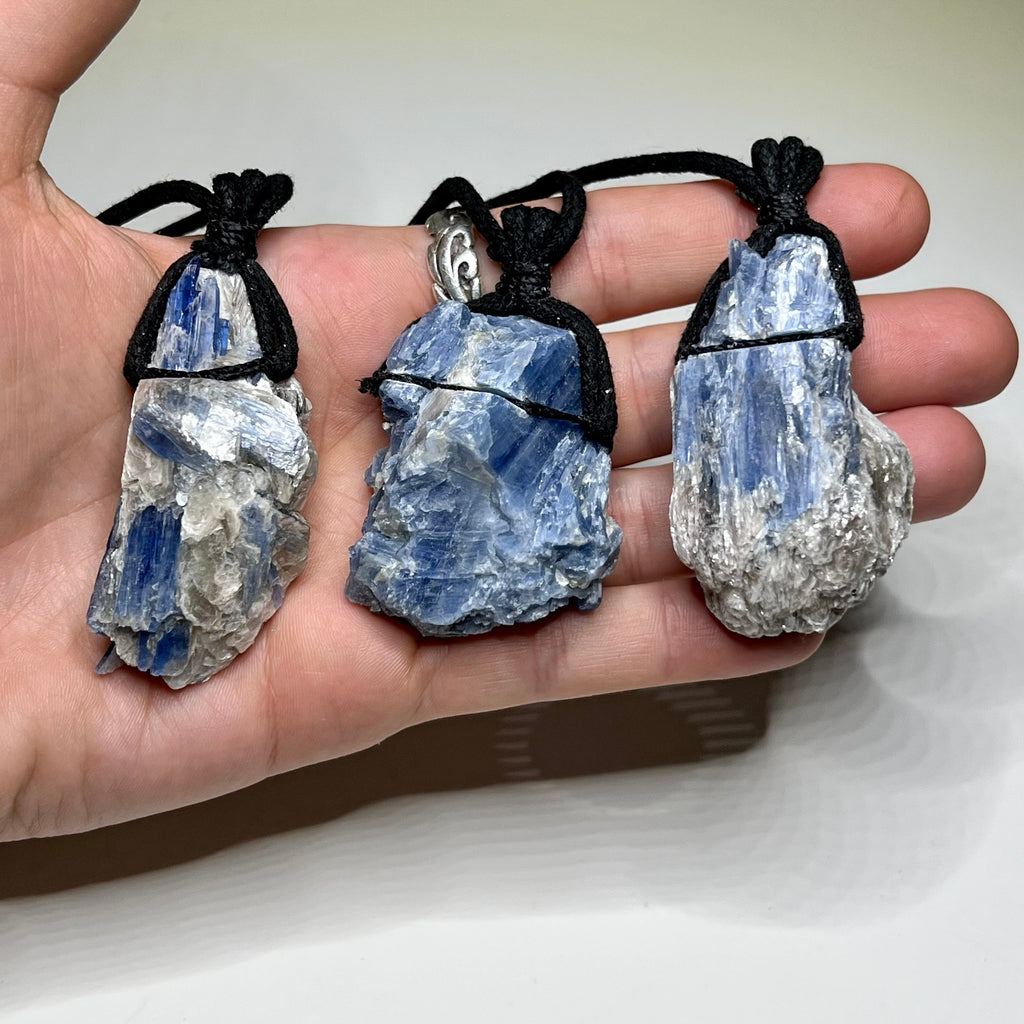 Blue Kyanite Crystal Pendant Necklace: Handmade Gemstone Cord Necklace