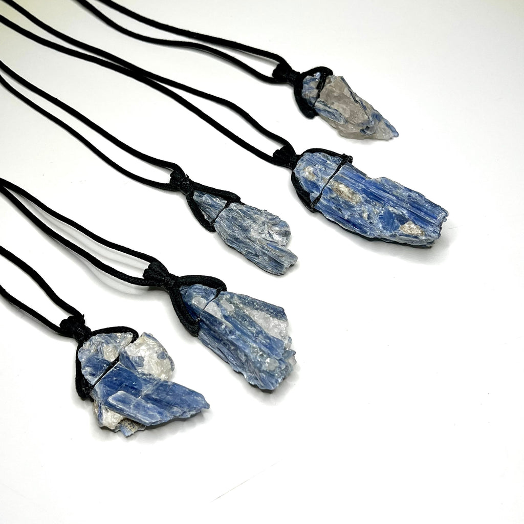 Blue Kyanite Crystal Pendant Necklace: Handmade Gemstone Cord Necklace