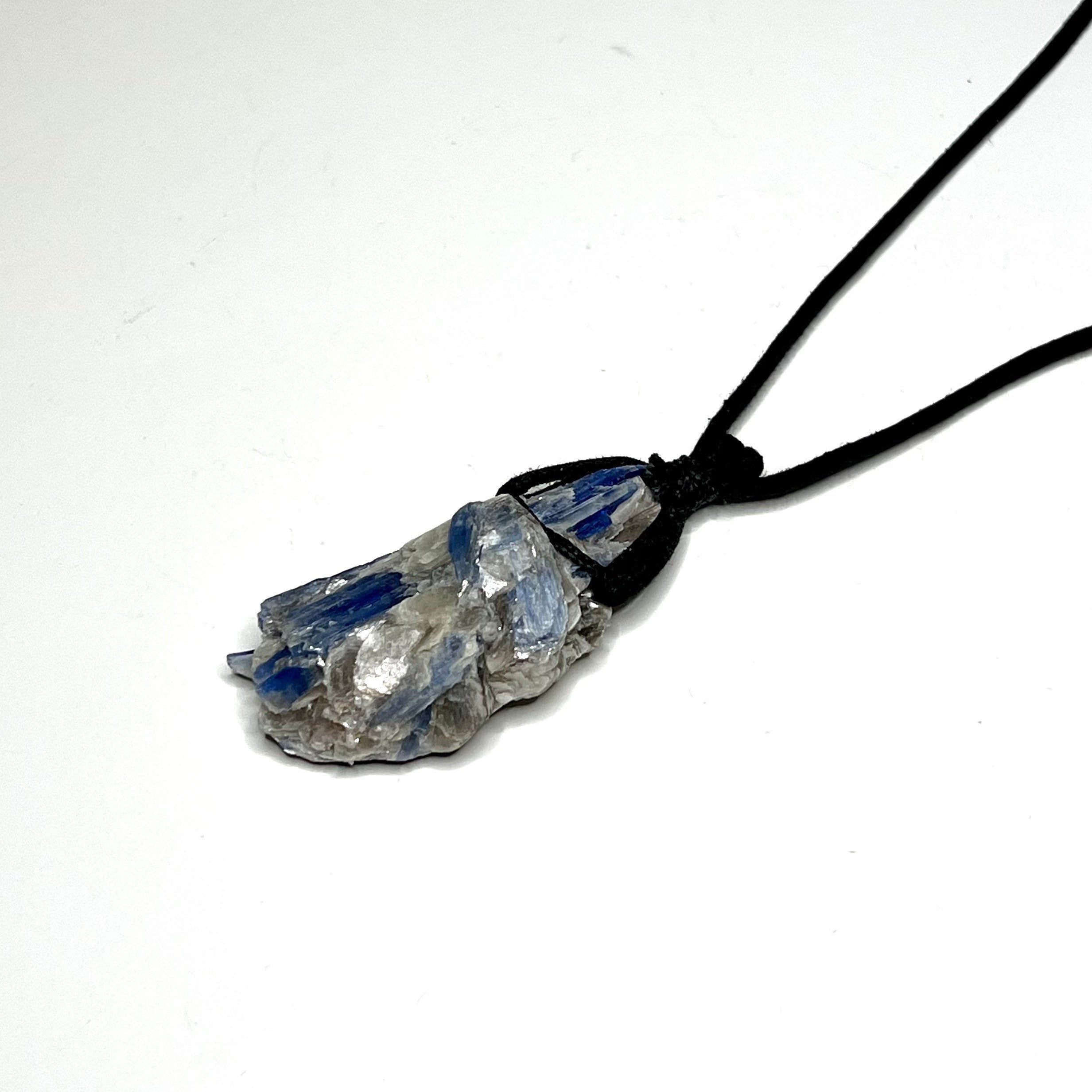 Blue Kyanite Crystal Pendant Necklace: Handmade Gemstone Cord Necklace