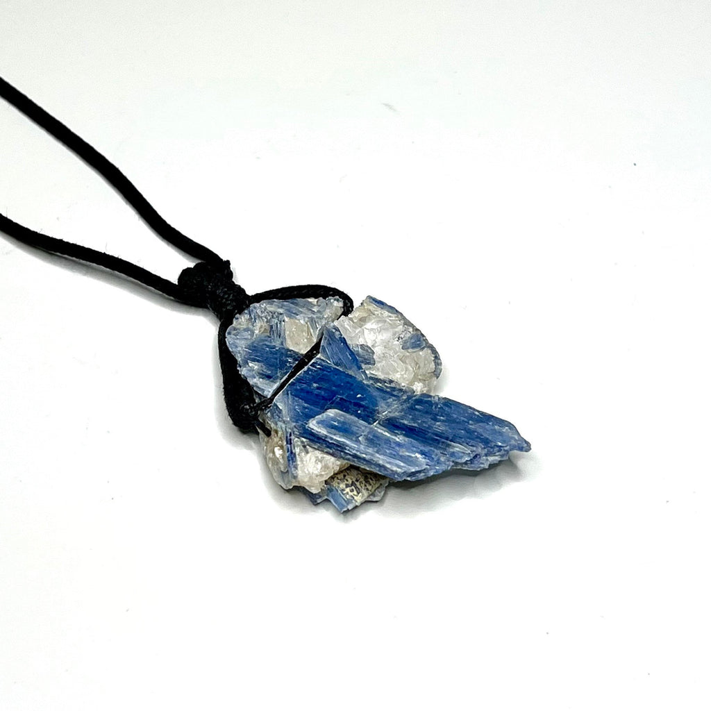 Blue Kyanite Crystal Pendant Necklace: Handmade Gemstone Cord Necklace