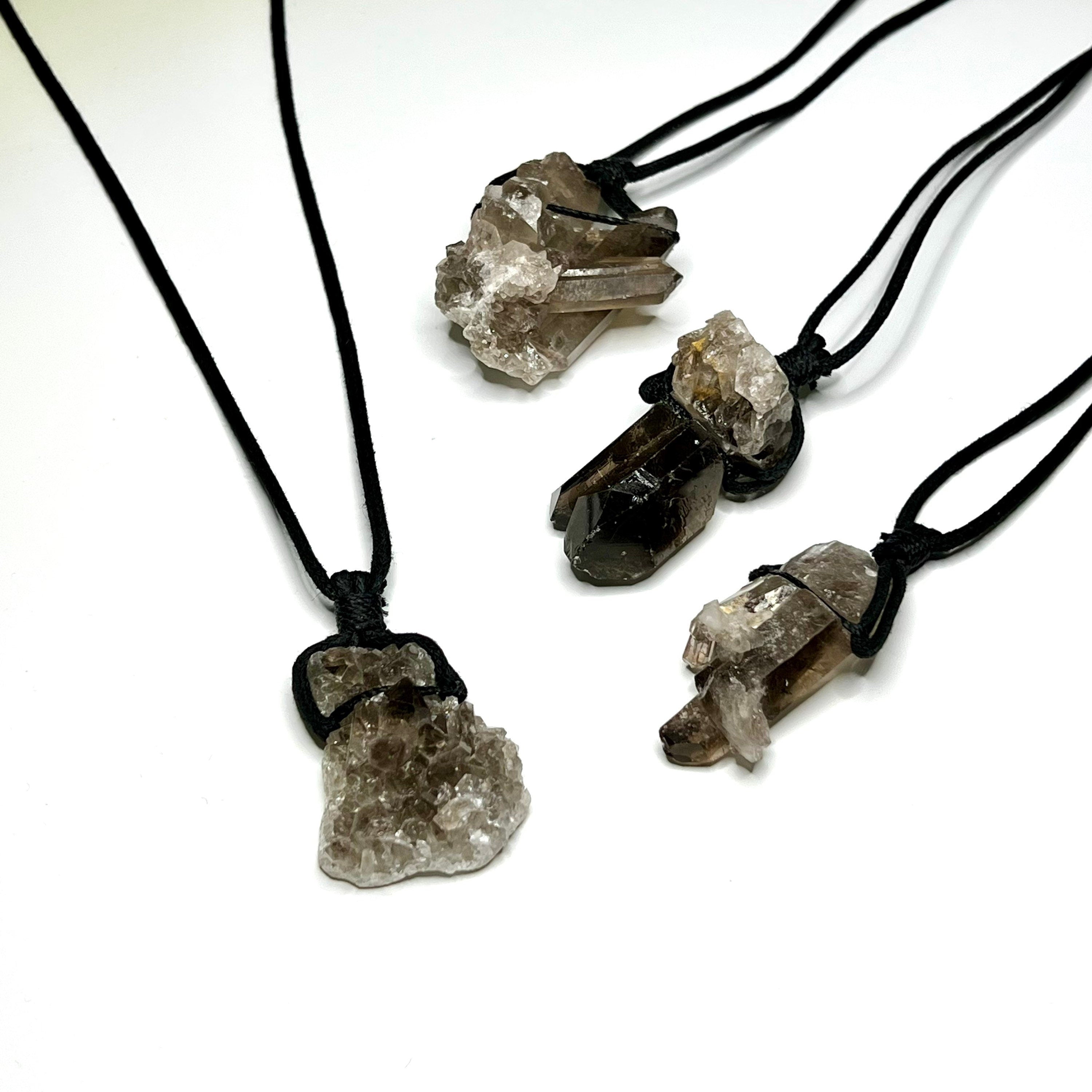 Smoky Quartz Cluster Pendant Necklace: Adjustable Cord
