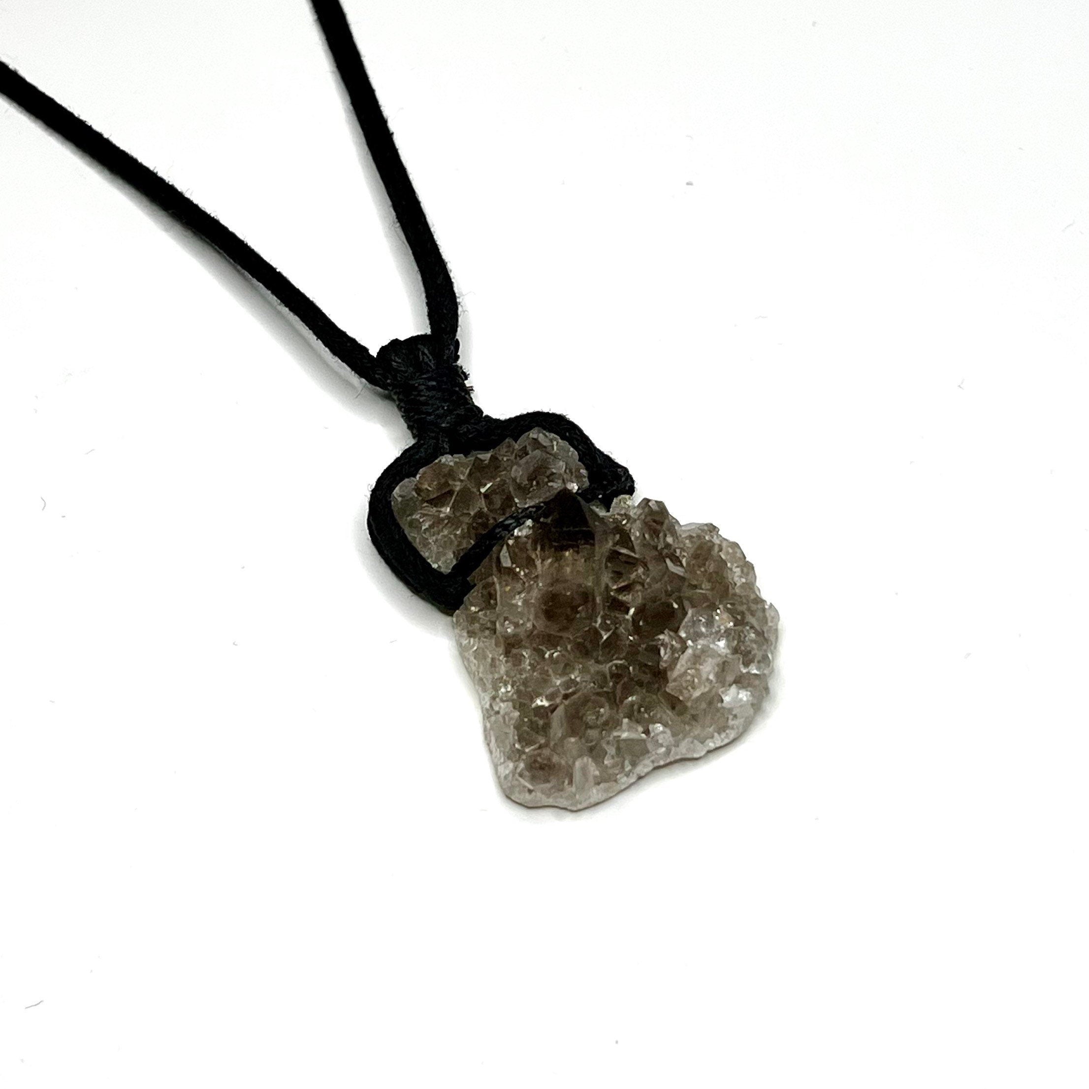 Smoky Quartz Cluster Pendant Necklace: Adjustable Cord