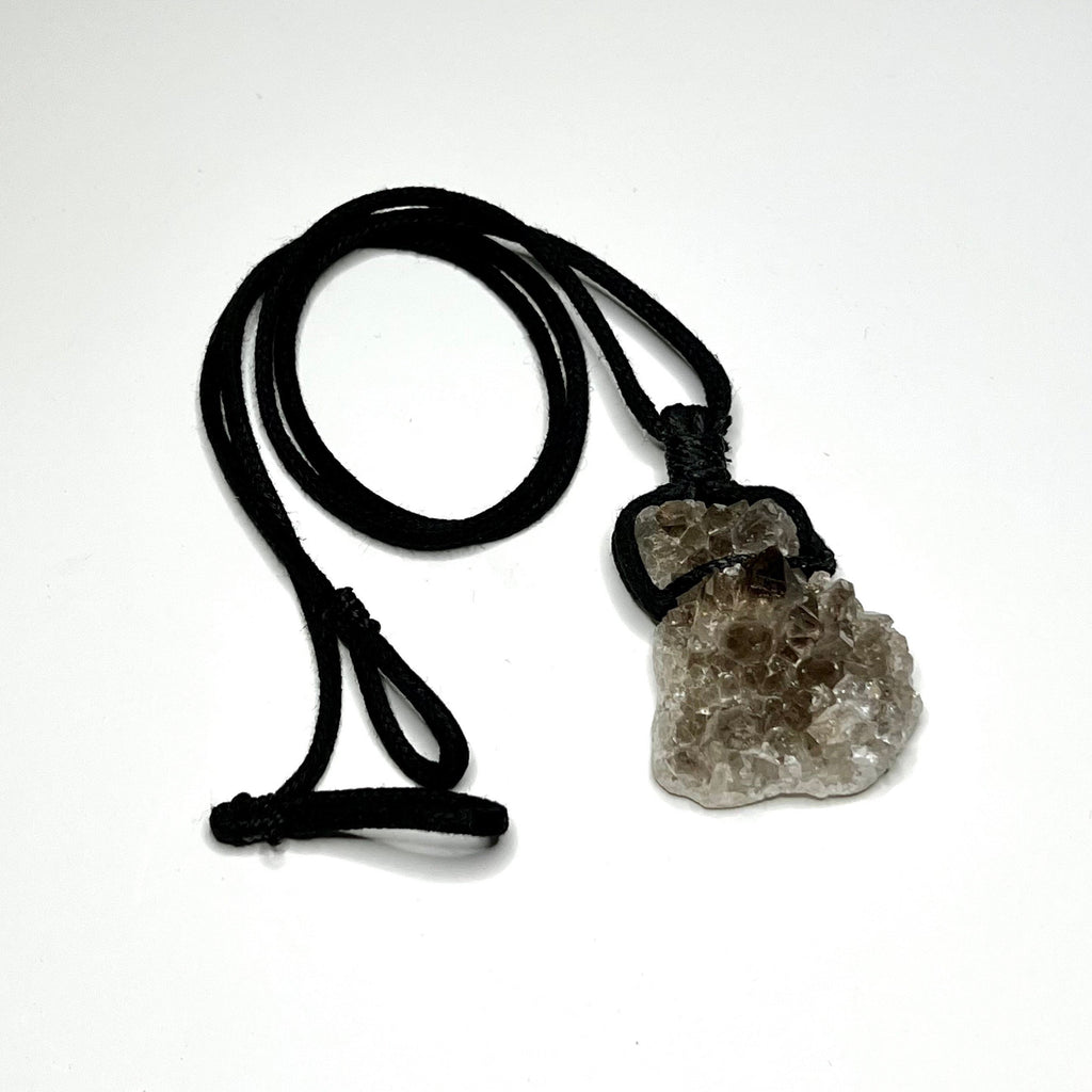 Smoky Quartz Cluster Pendant Necklace: Adjustable Cord