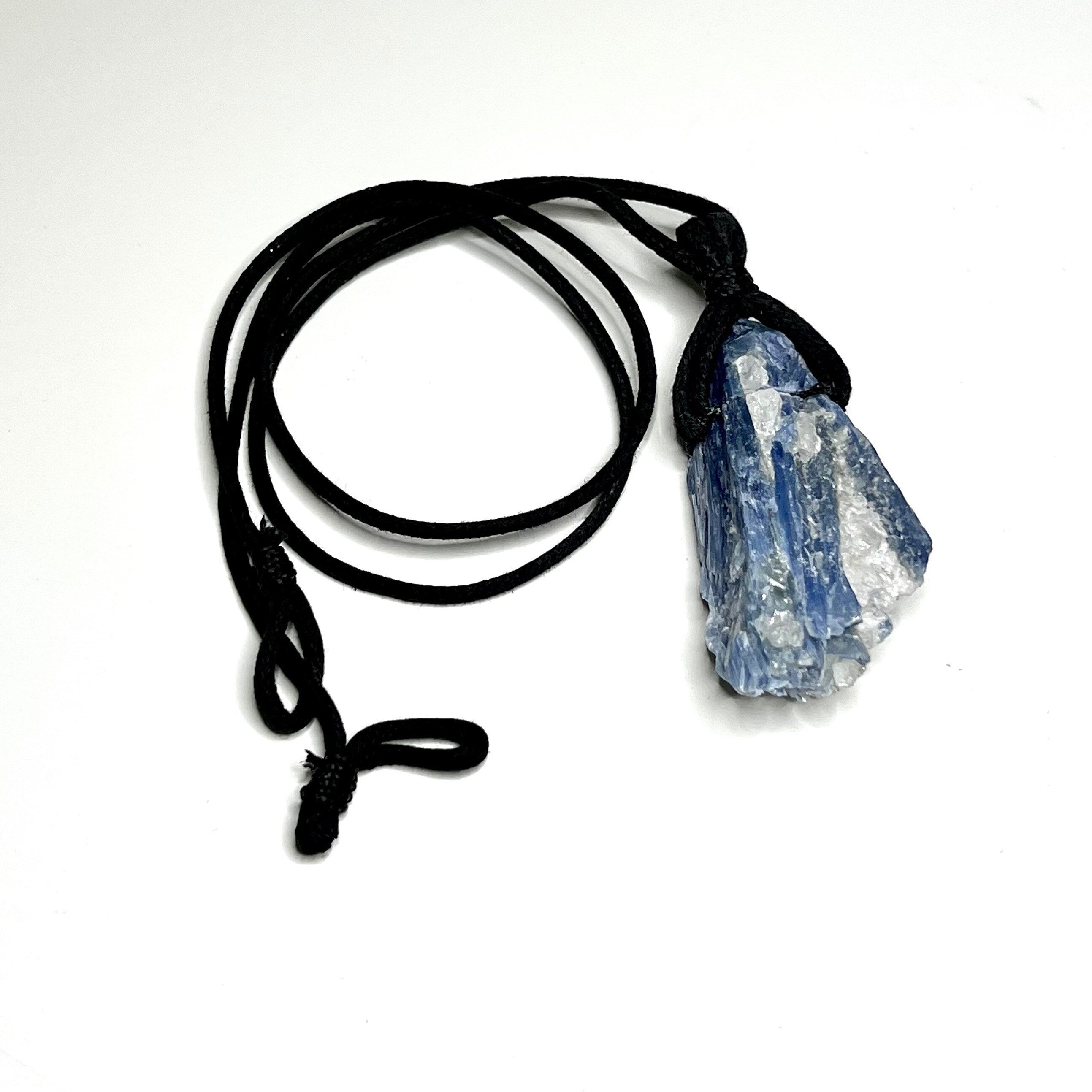 Blue Kyanite Crystal Pendant Necklace: Handmade Gemstone Cord Necklace