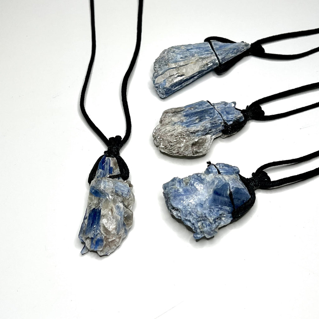 Blue Kyanite Crystal Pendant Necklace: Handmade Gemstone Cord Necklace