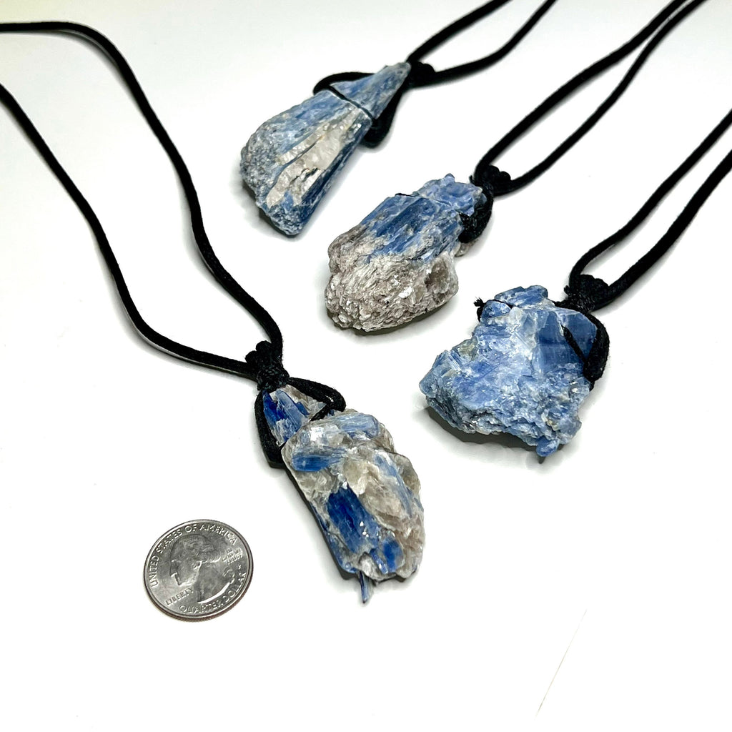 Blue Kyanite Crystal Pendant Necklace: Handmade Gemstone Cord Necklace