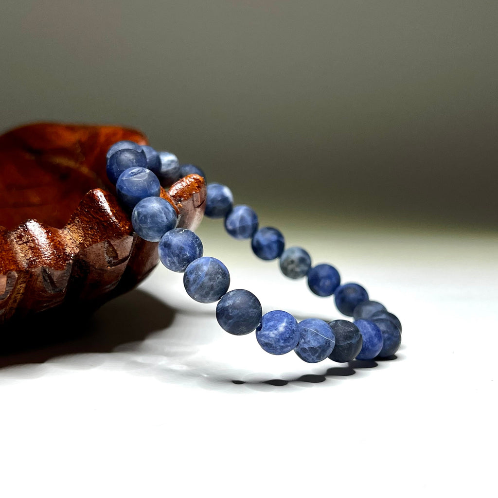 Sodalite Matte Bead Crystal Bracelet, 8mm Gemstone Beaded Bracelet
