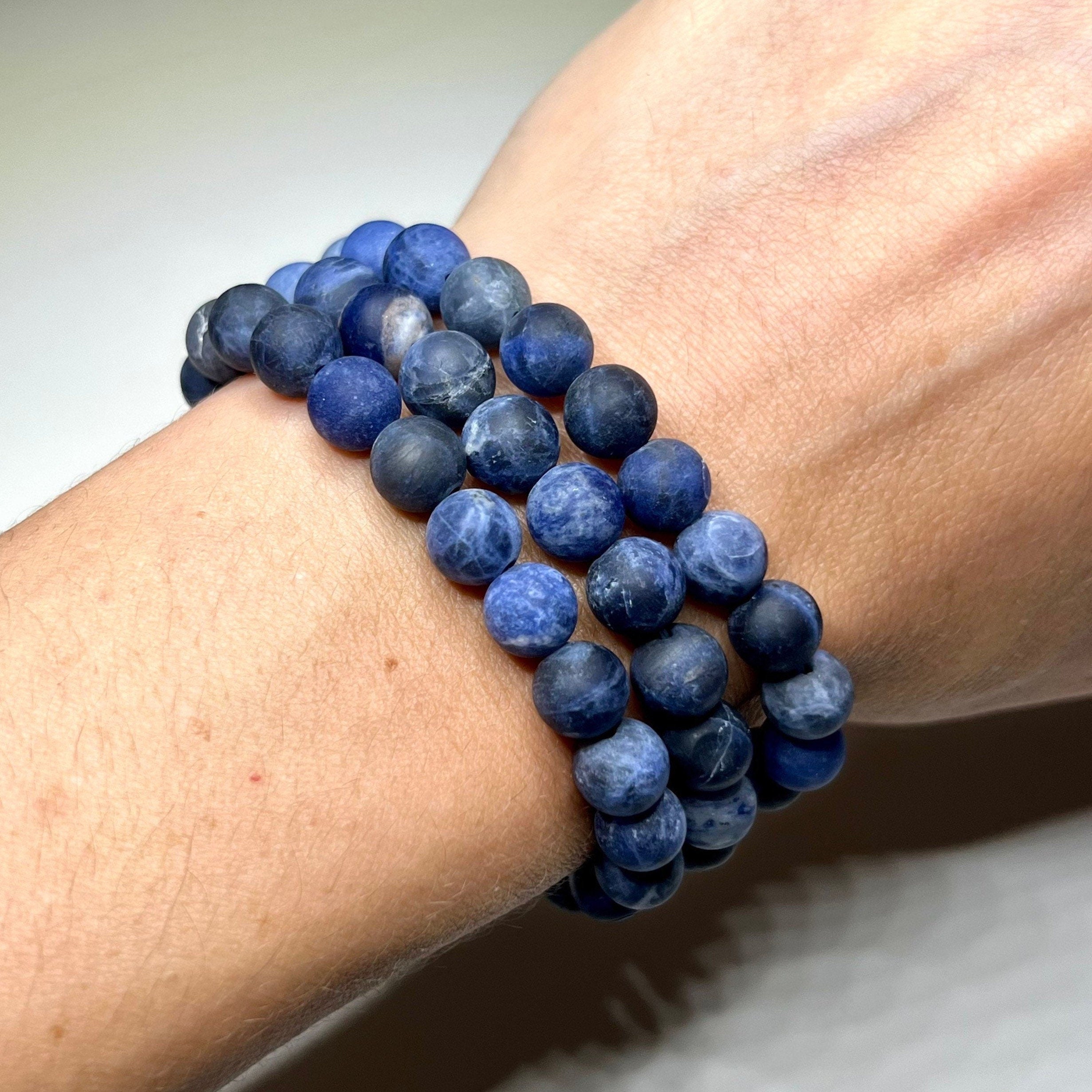 Sodalite Matte Bead Crystal Bracelet, 8mm Gemstone Beaded Bracelet