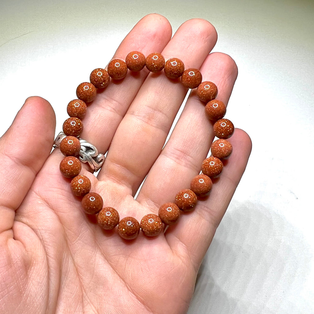 Red Goldstone Crystal Bracelet: Handmade Gemstone Beaded Bracelet