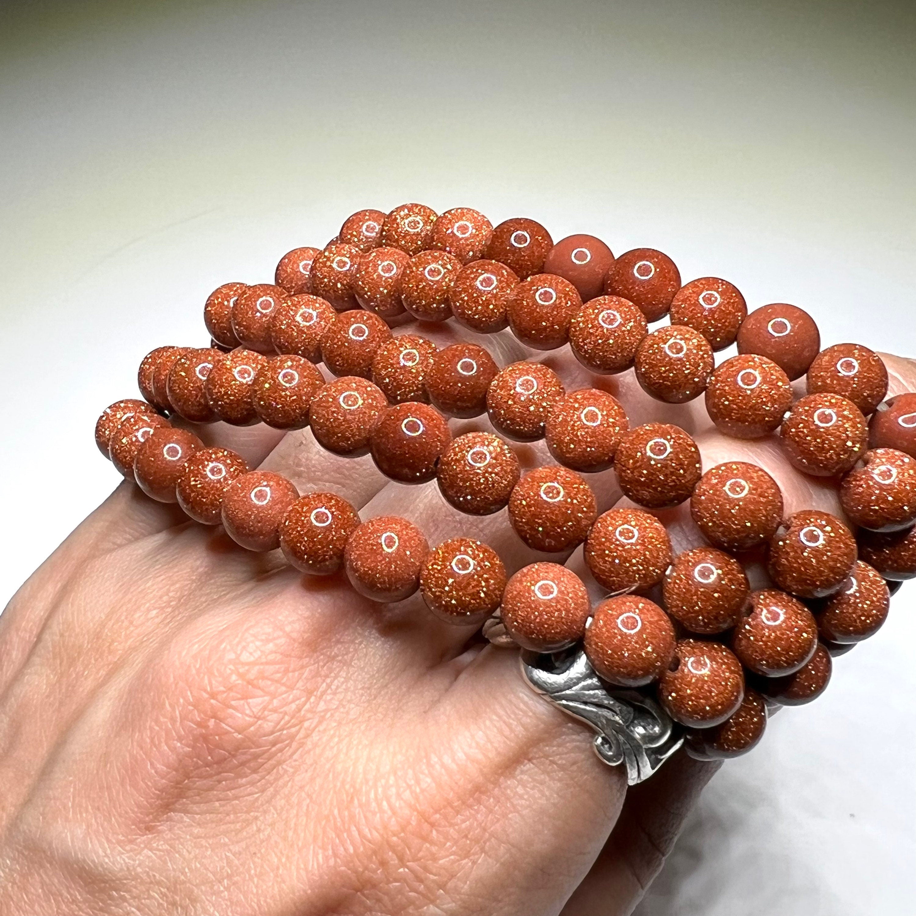 Red Goldstone Crystal Bracelet: Handmade Gemstone Beaded Bracelet