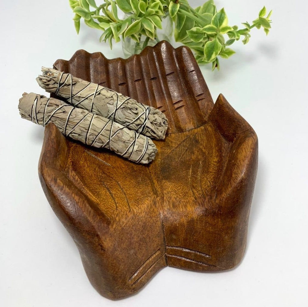Large Wood Carved Praying Hand Shape Bowl
