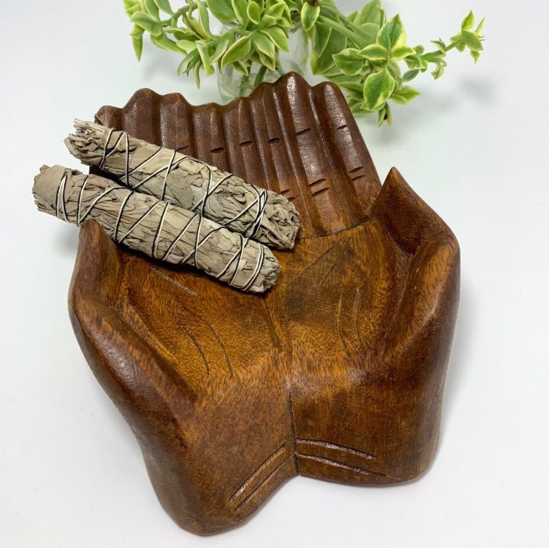 Large Wood Carved Praying Hand Shape Bowl