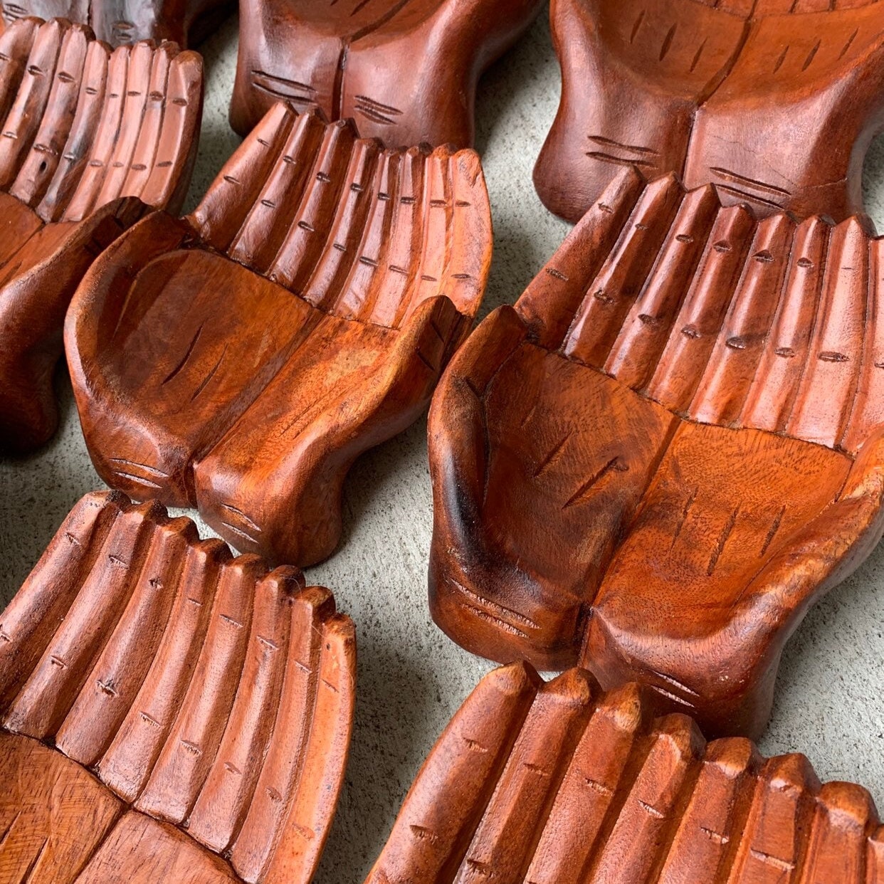 Large Wood Carved Praying Hand Shape Bowl