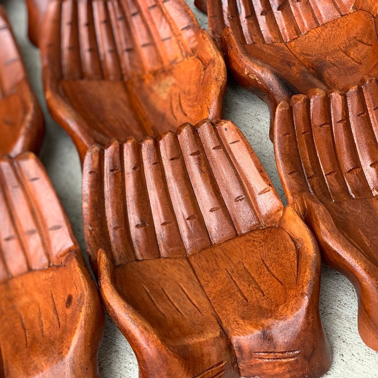 Large Wood Carved Praying Hand Shape Bowl