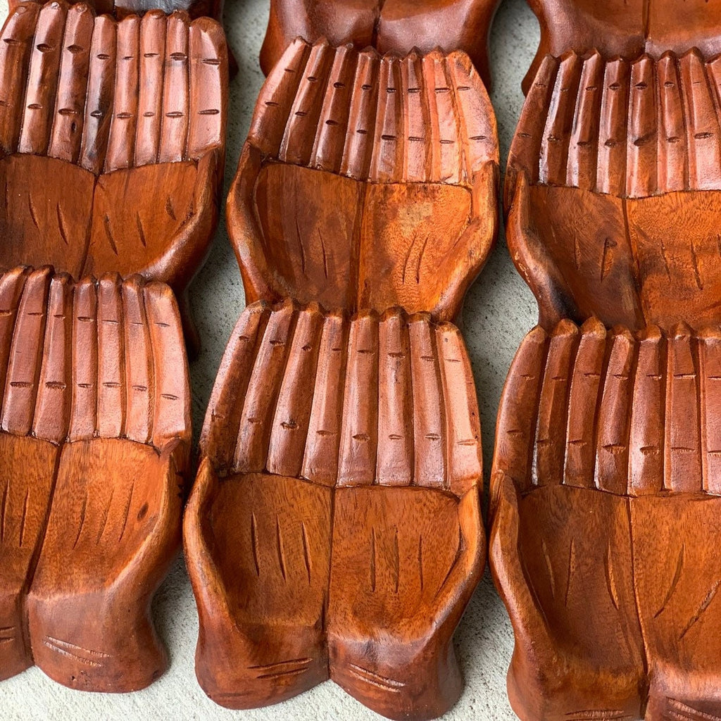 Large Wood Carved Praying Hand Shape Bowl