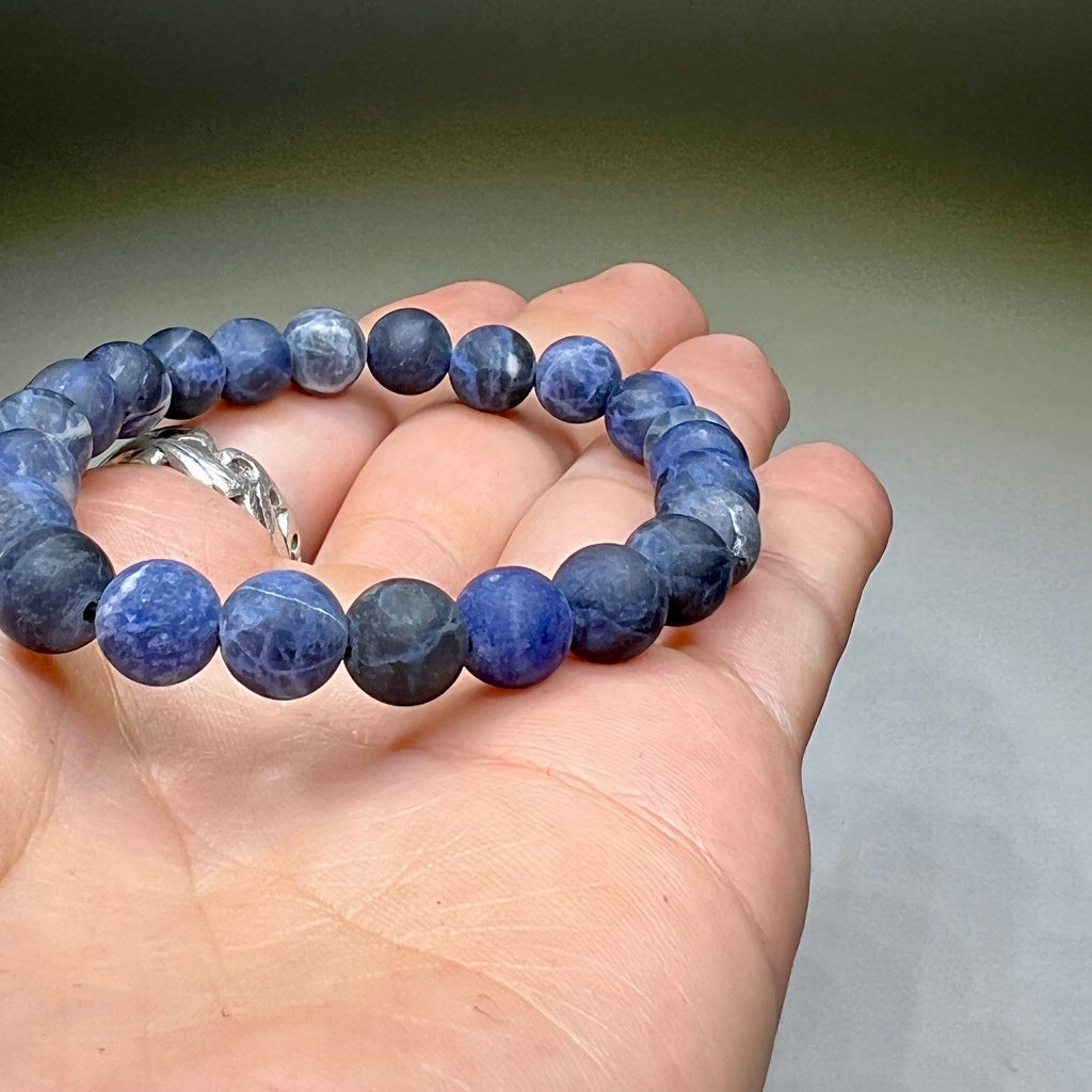 Sodalite Matte Bead Crystal Bracelet, 8mm Gemstone Beaded Bracelet