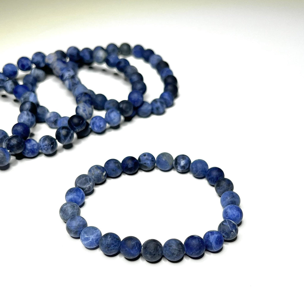 Sodalite Matte Bead Crystal Bracelet, 8mm Gemstone Beaded Bracelet
