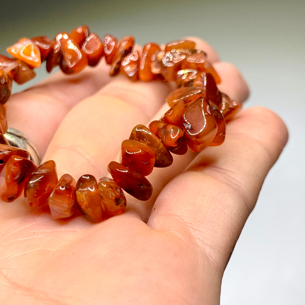 Carnelian Crystal Bracelet: Gemstone Chips Beaded Bracelet