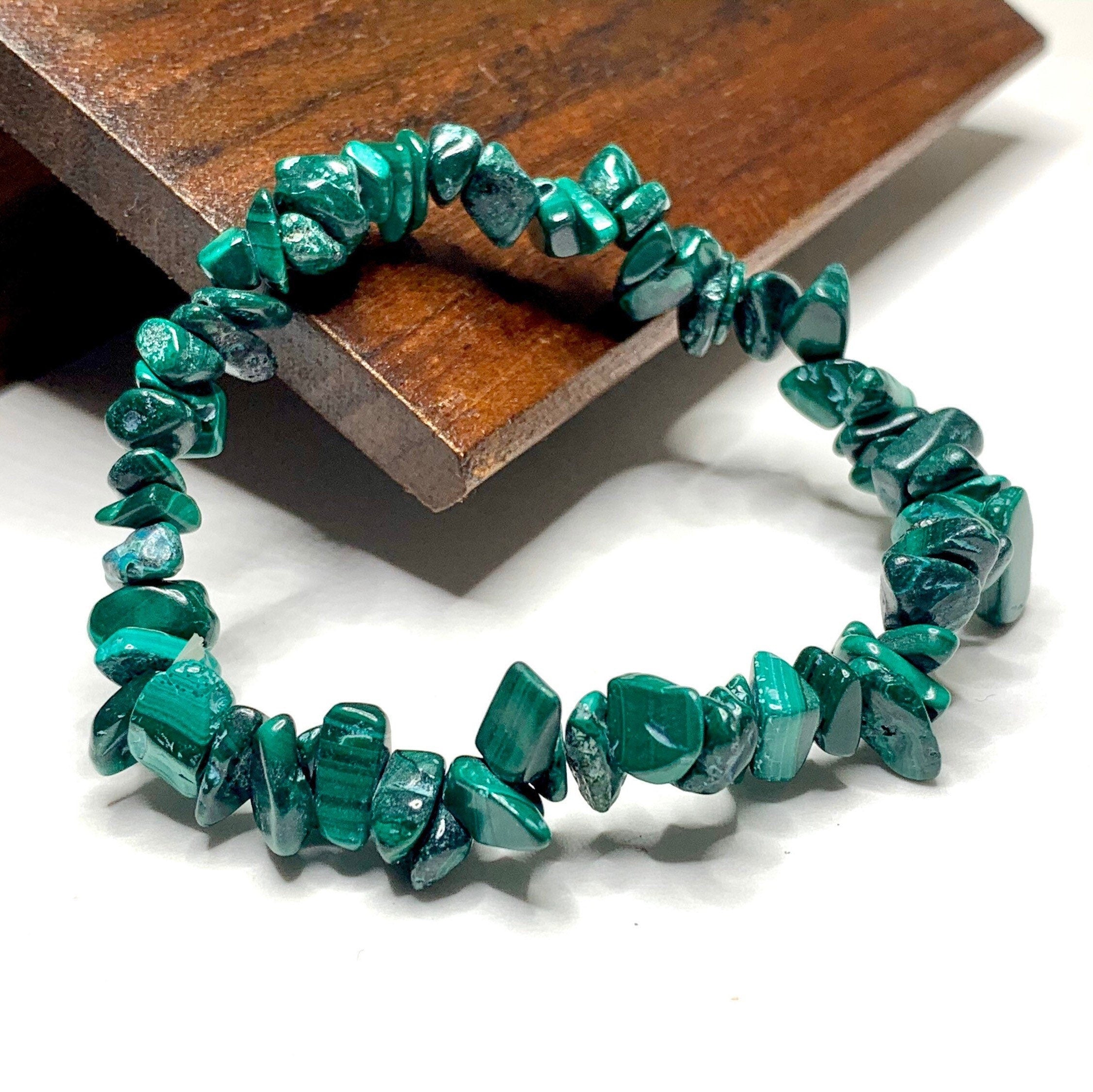 Malachite Crystal Chip Bracelet: Gemstone Beaded Stretch Jewelry