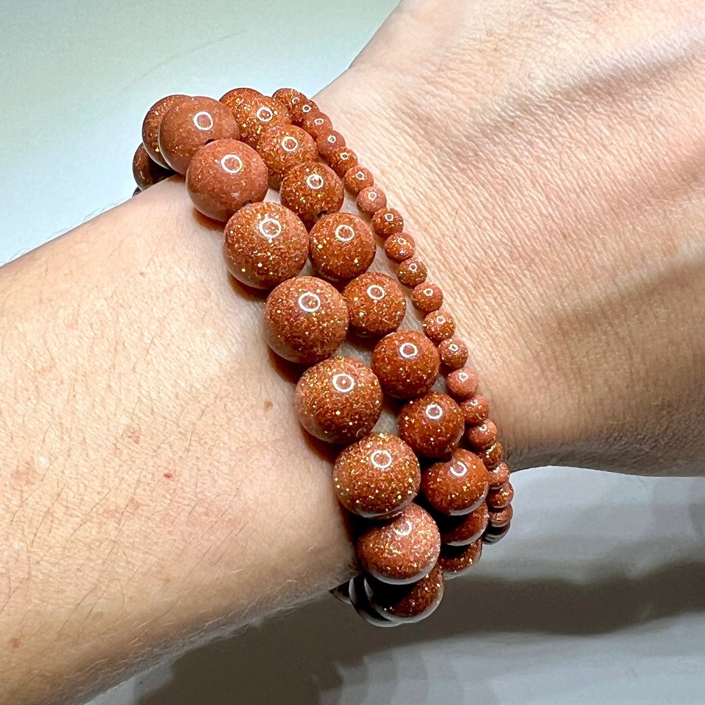 Red Goldstone Crystal Bracelet: Handmade Gemstone Beaded Bracelet