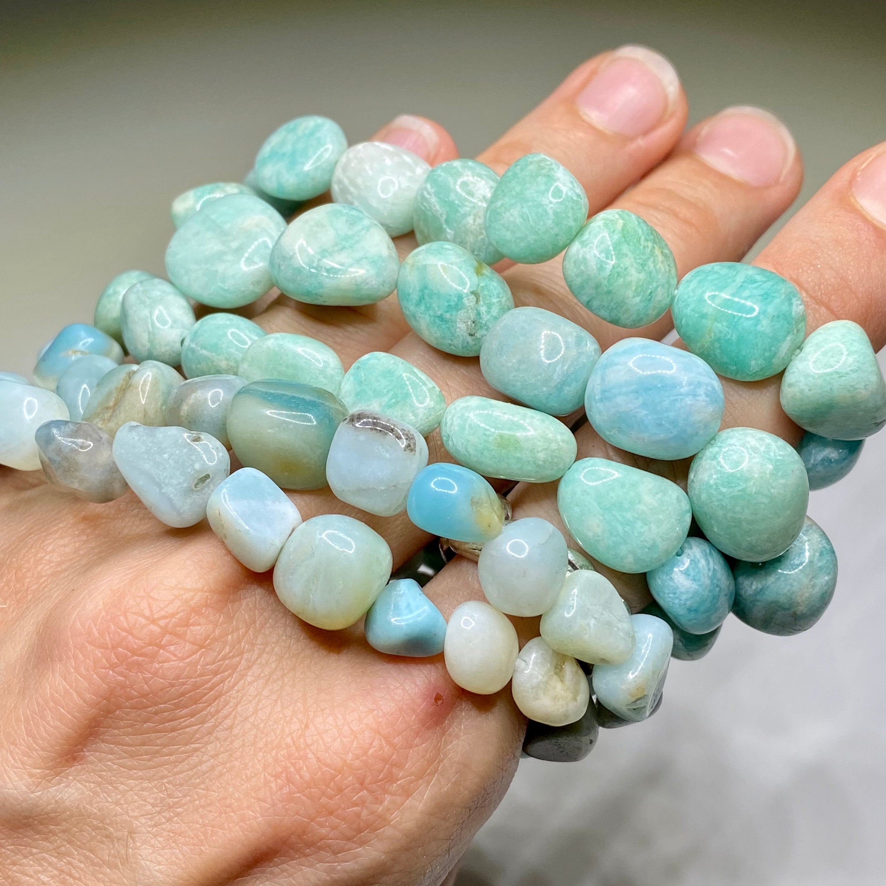 Amazonite Crystal Bracelet: Tumbled Gemstone Beaded Bracelet