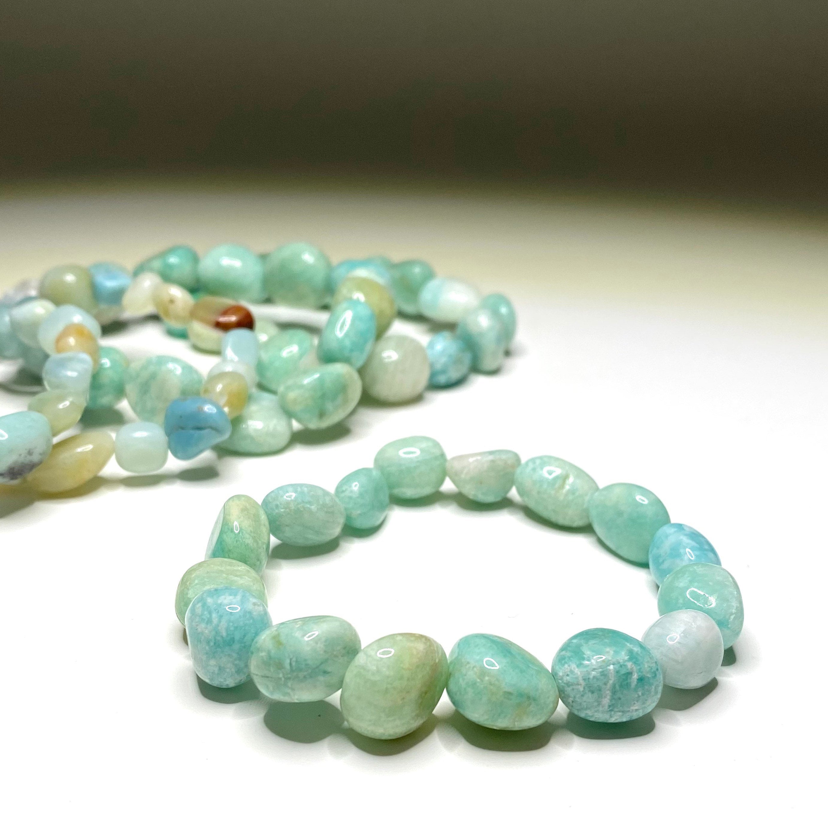 Amazonite Crystal Bracelet: Tumbled Gemstone Beaded Bracelet