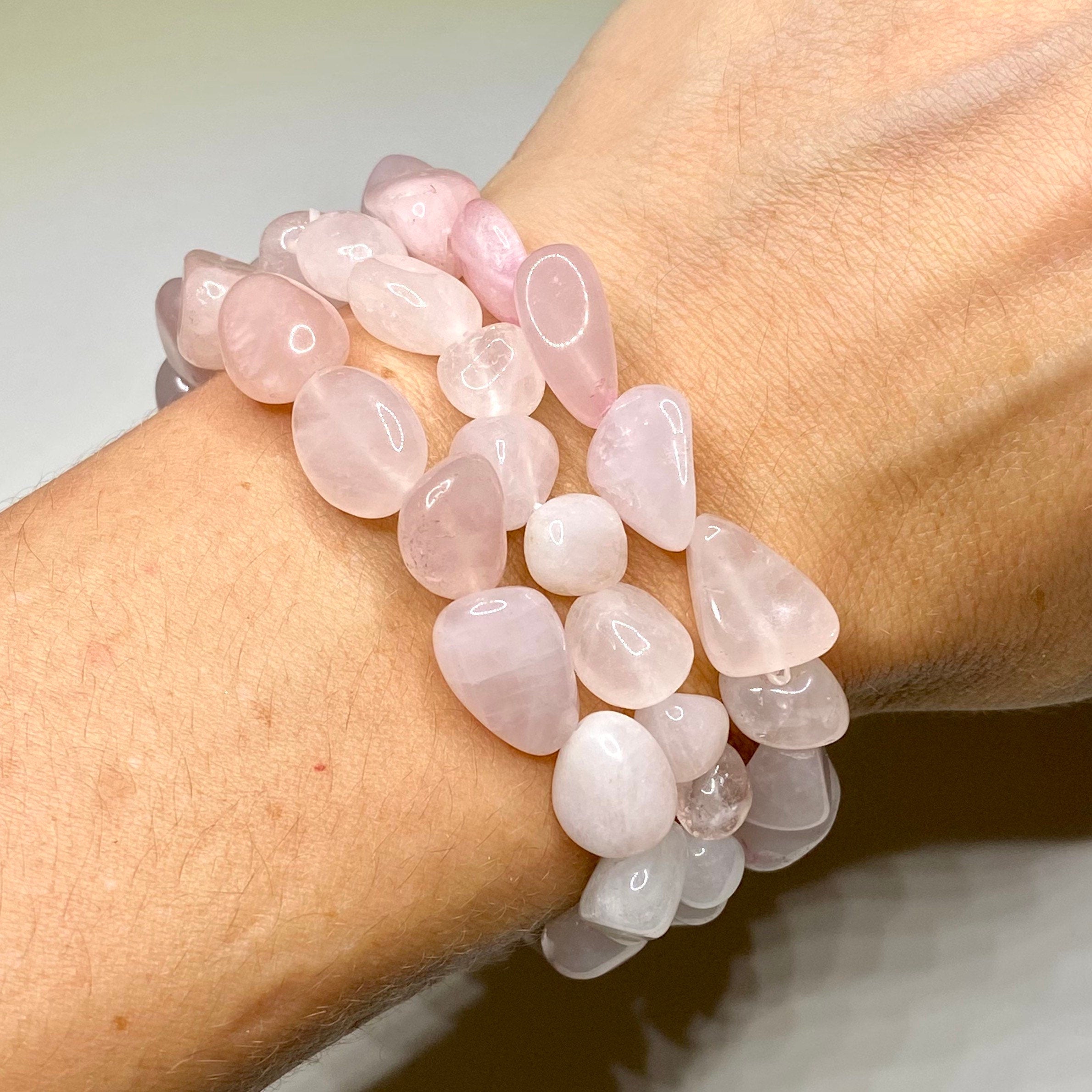 Rose Quartz Tumbled Crystal Beaded Bracelet - Emotional Healing