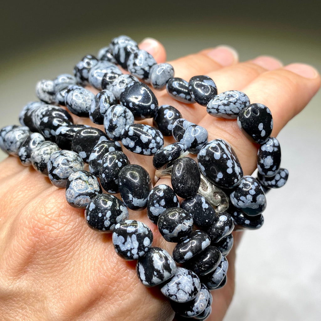 Snowflake Obsidian Crystal Bracelet: Handmade Gemstone Beaded Bracelet