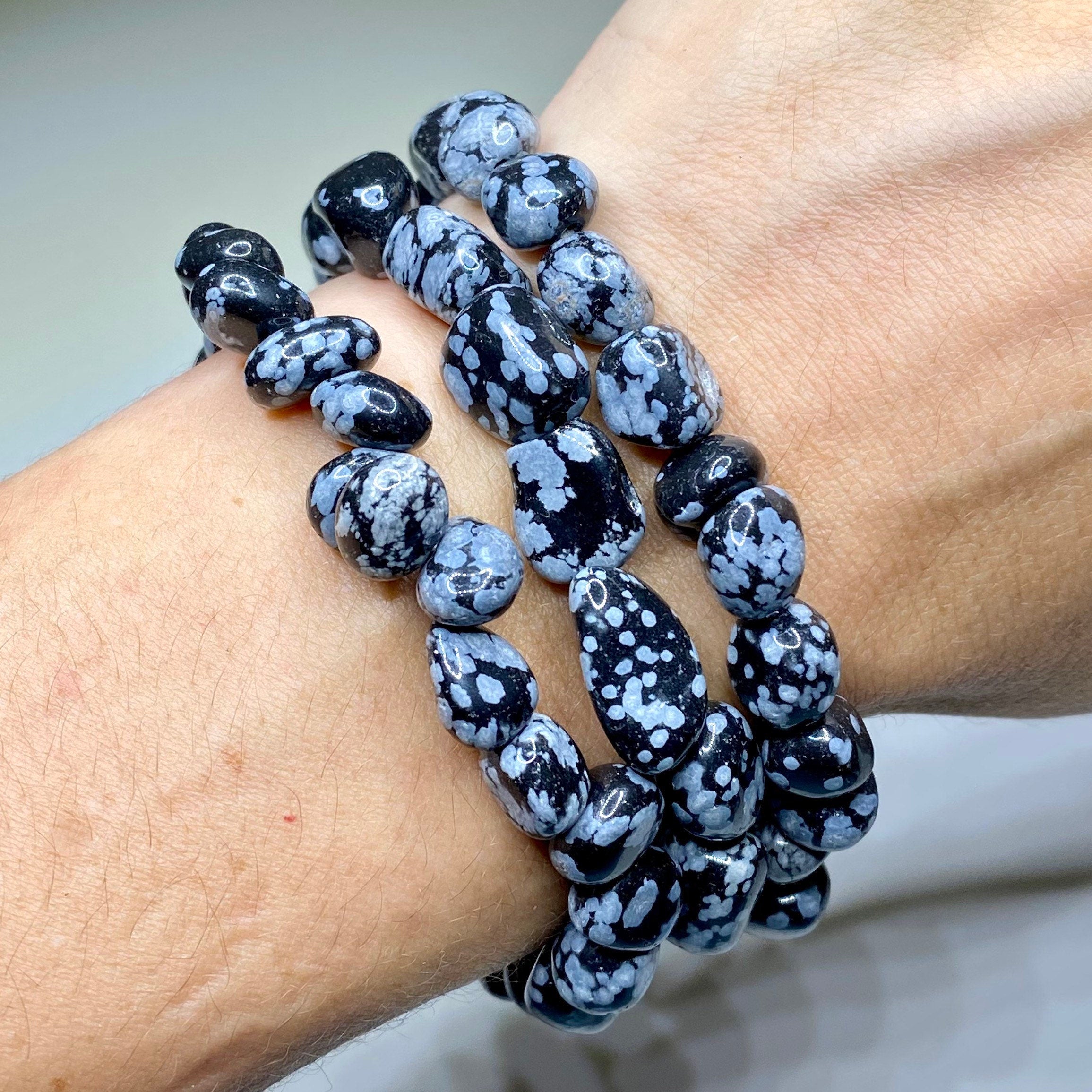 Snowflake Obsidian Crystal Bracelet: Handmade Gemstone Beaded Bracelet
