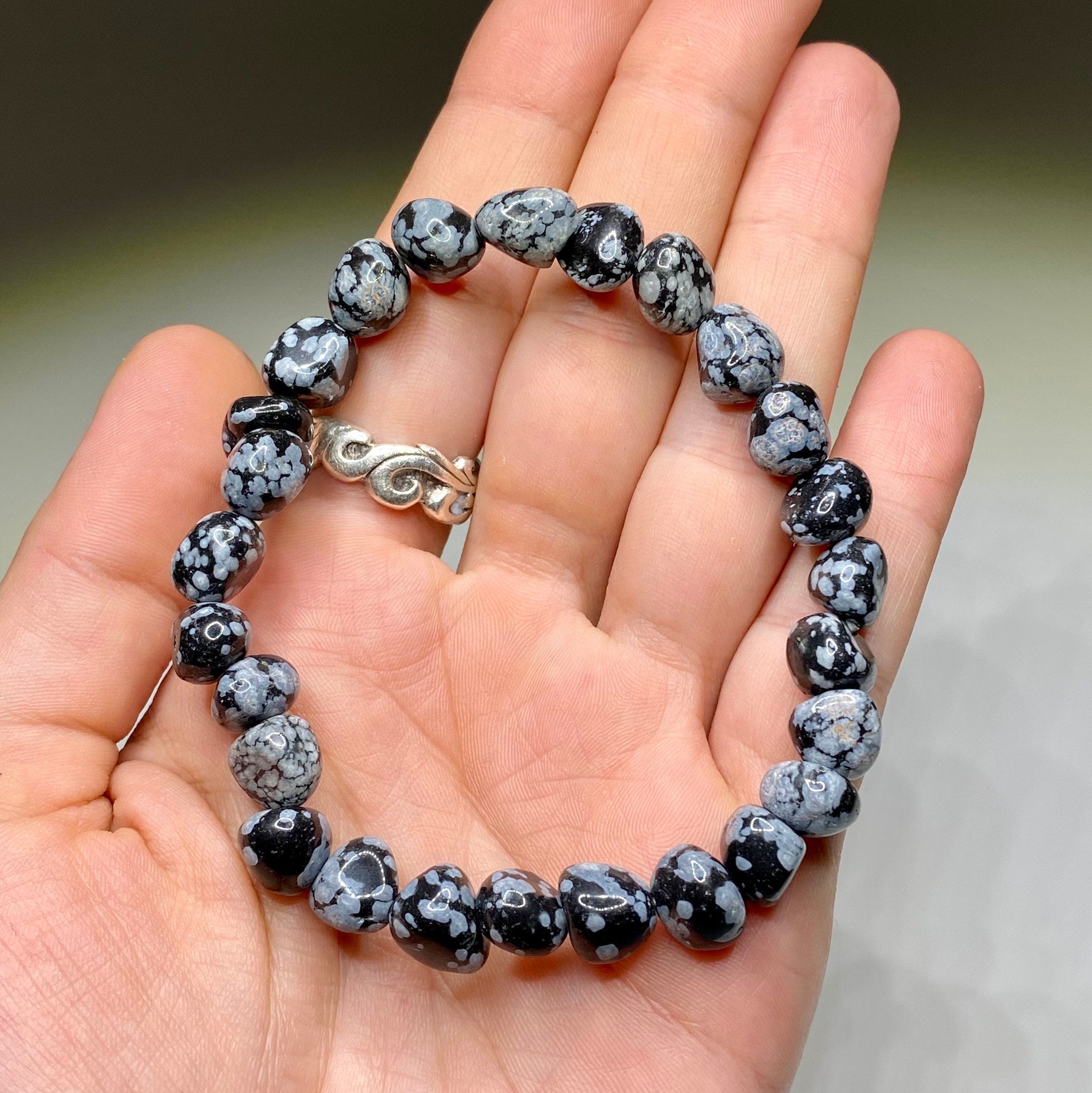 Snowflake Obsidian Crystal Bracelet: Handmade Gemstone Beaded Bracelet