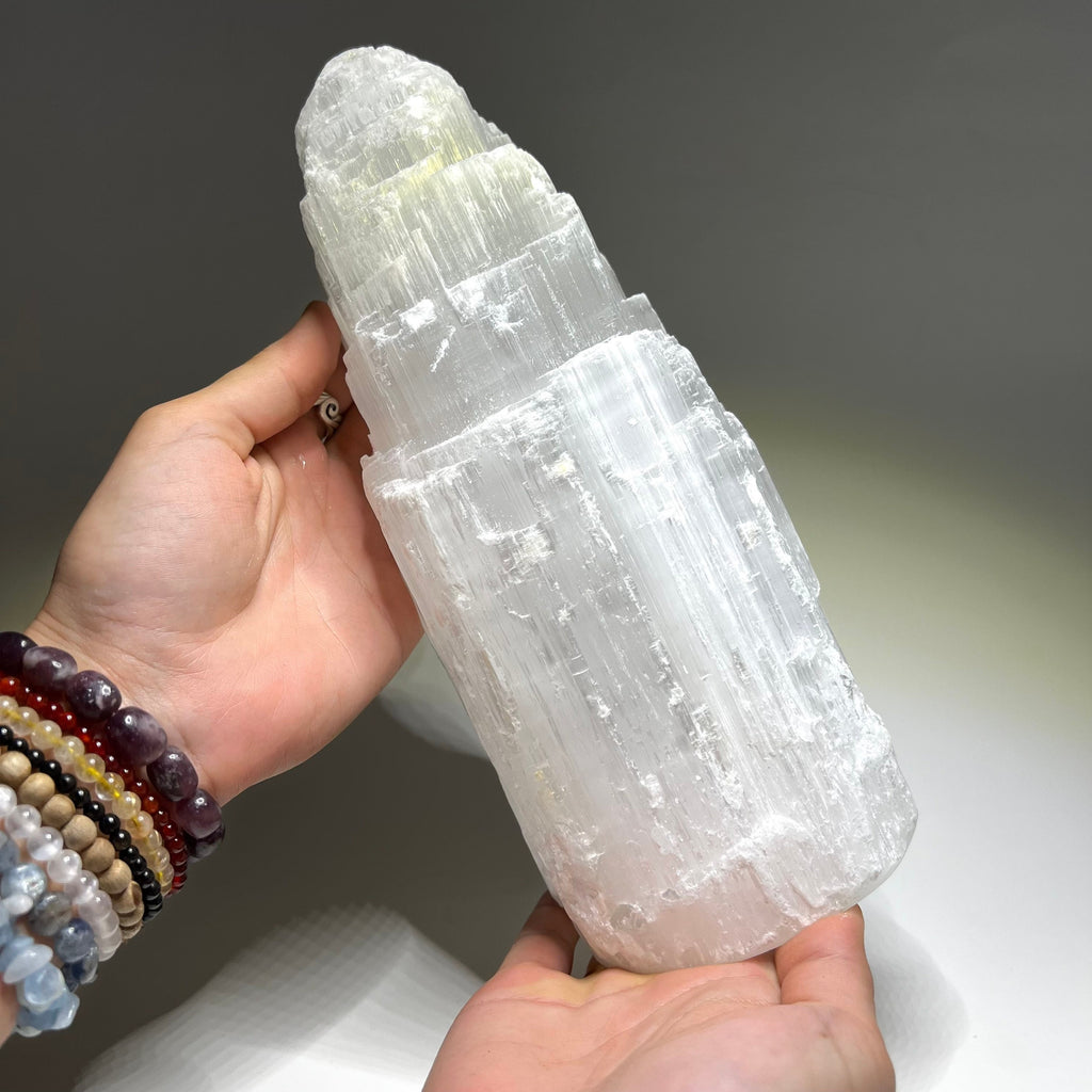 Selenite Crystal Table Lamp, Large Unique Crystal Tower, Available in Four Sizes