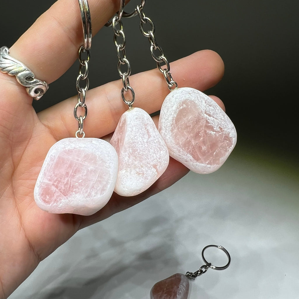 Tumbled Rose Quartz Crystal Keychain