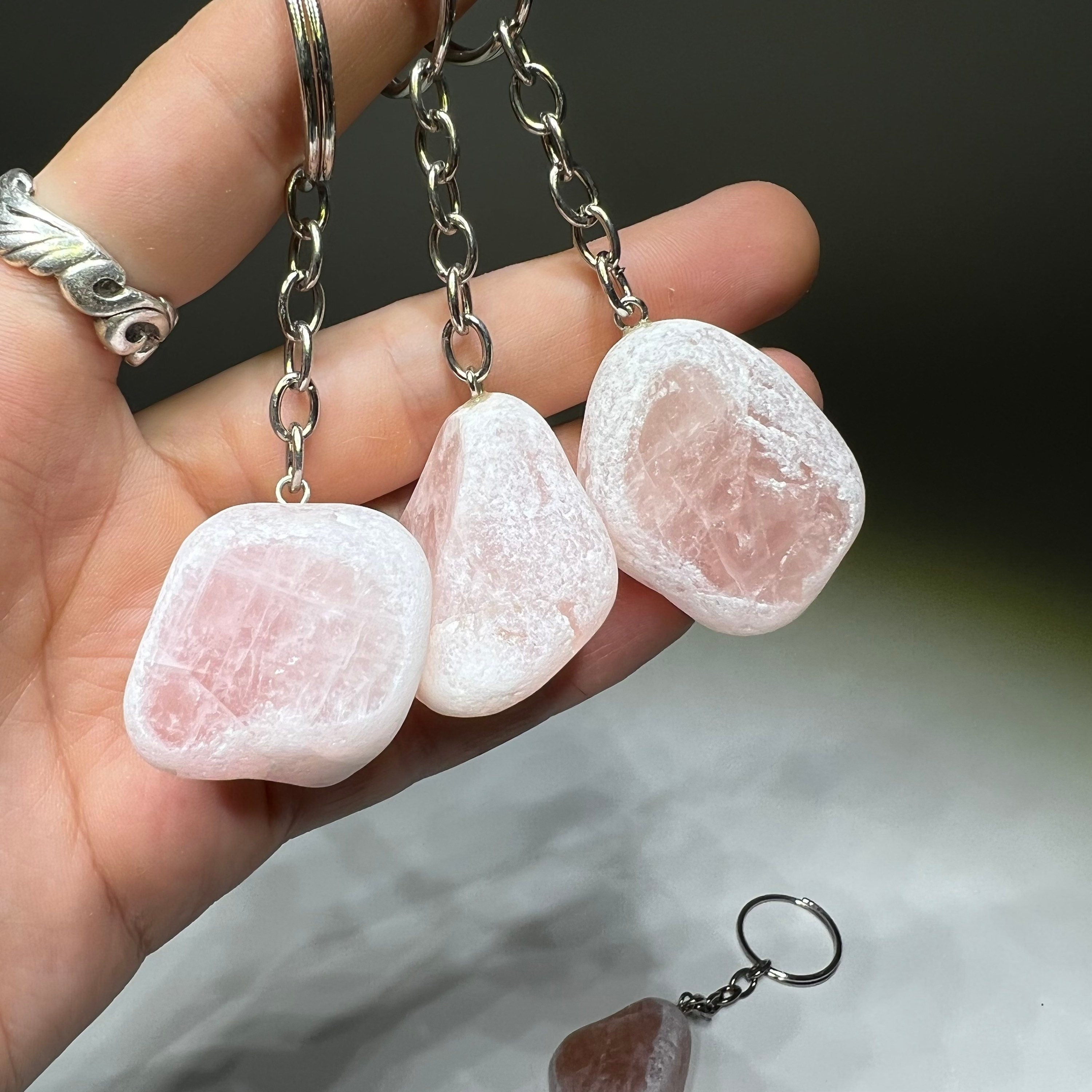 Tumbled Rose Quartz Crystal Keychain