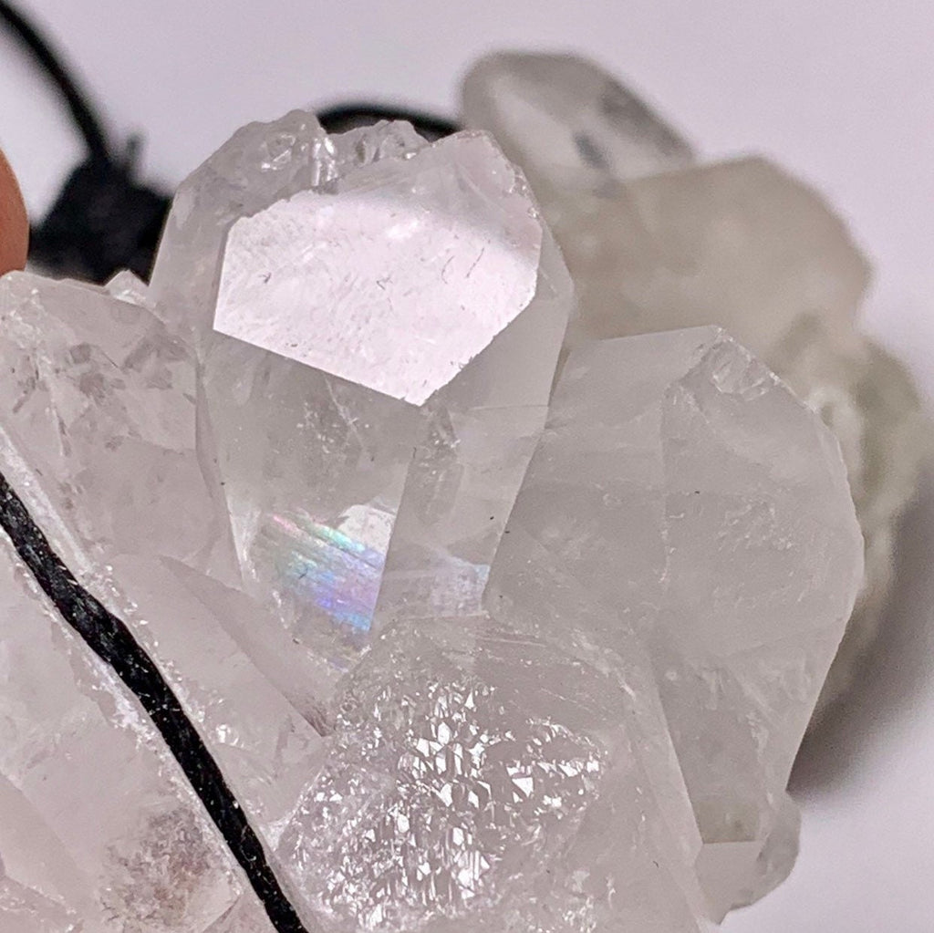 Clear Quartz Cluster Cord Necklace - Metaphysical Crystal Jewelry