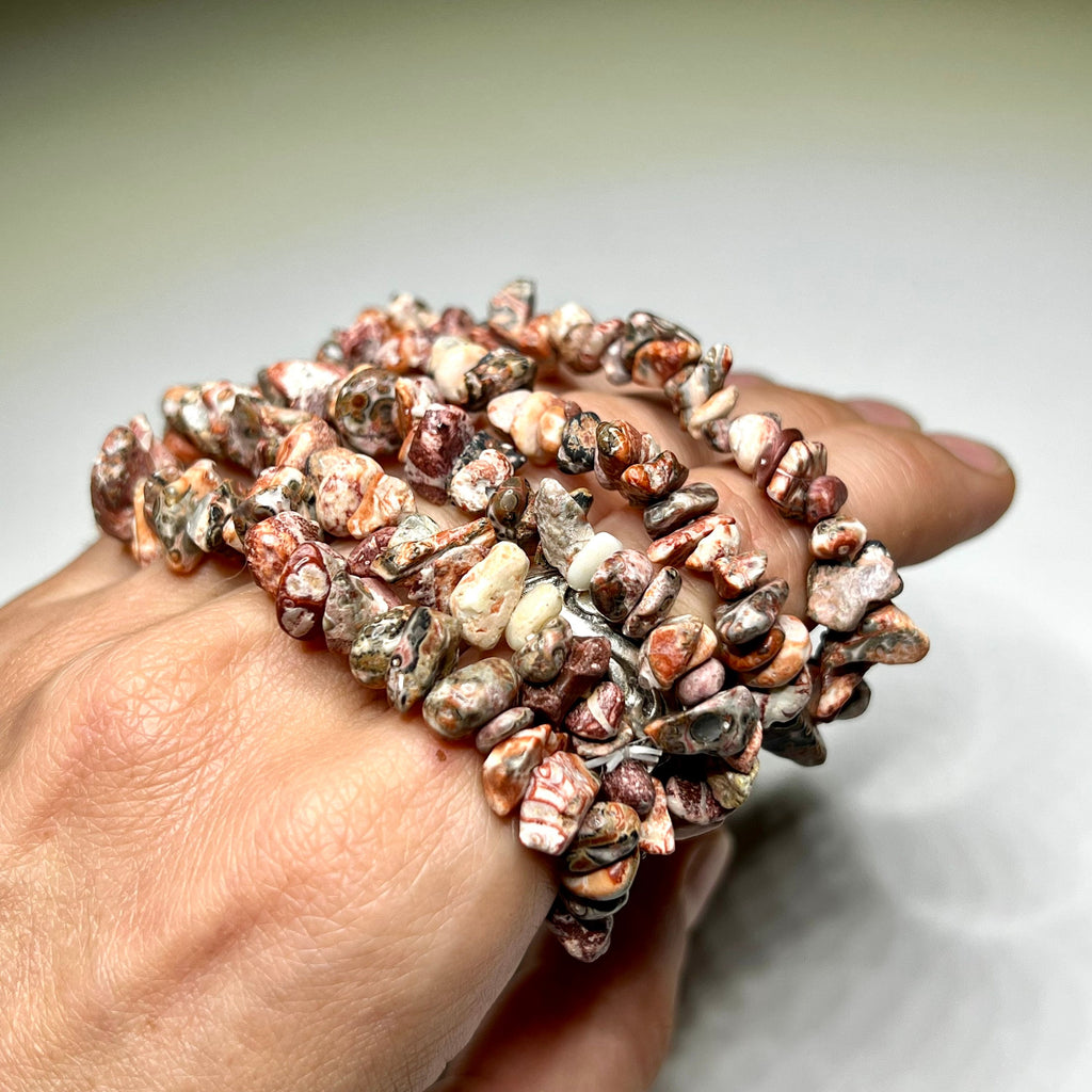 Leopardskin Jasper Crystal Chip Bracelet: Gemstone Beaded Jewelry