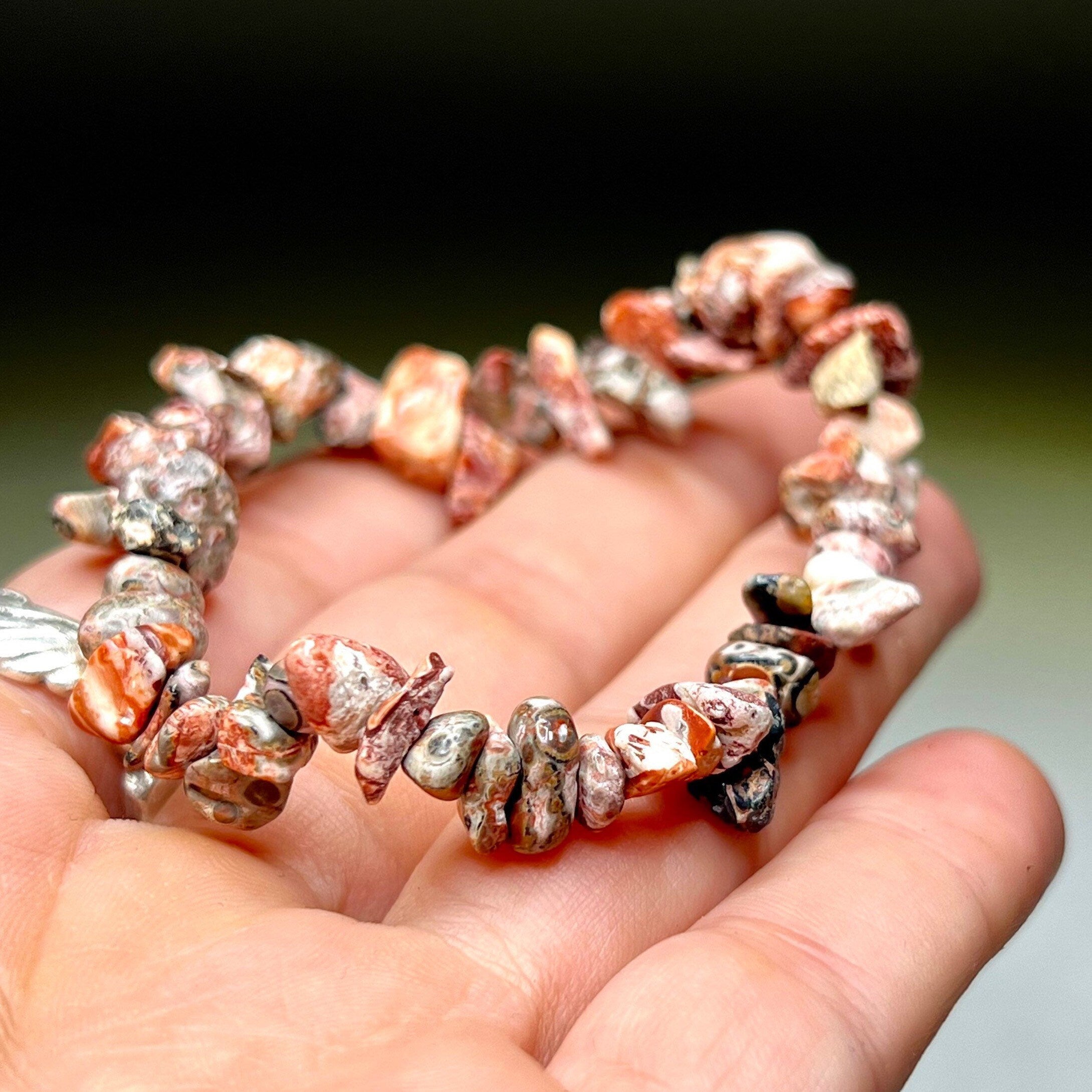 Leopardskin Jasper Crystal Chip Bracelet: Gemstone Beaded Jewelry