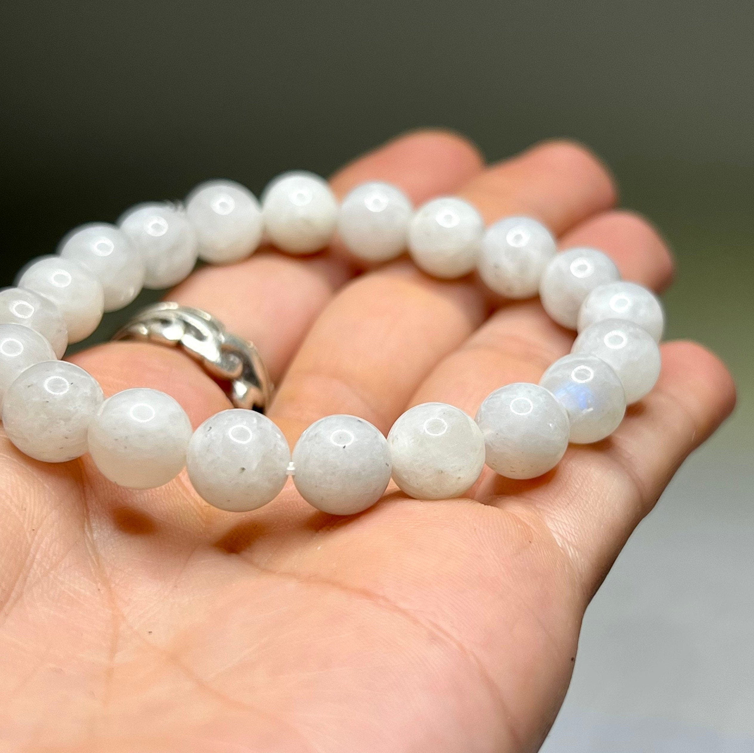 Rainbow Moonstone Beaded Bracelet: Handmade Gemstone Stretch Bracelet, 4-10mm Bead Option