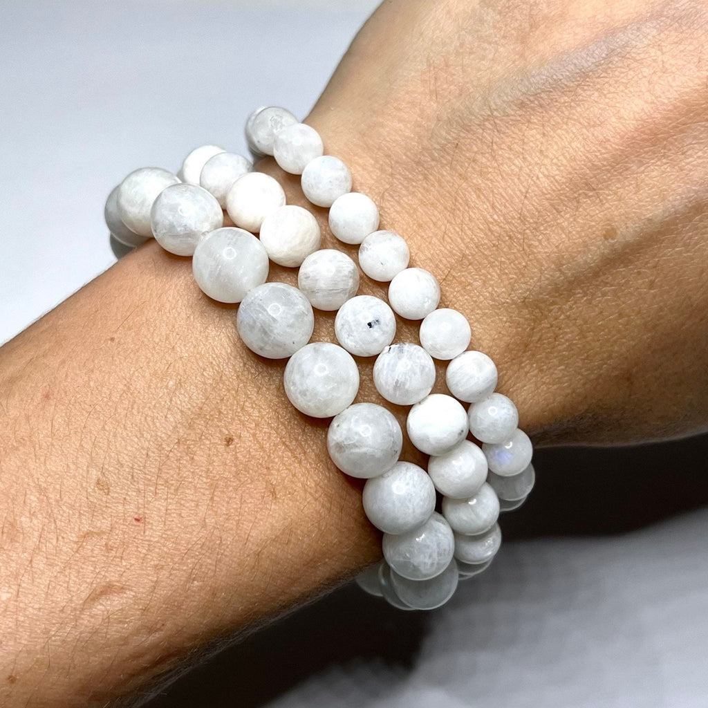 Rainbow Moonstone Beaded Bracelet: Handmade Gemstone Stretch Bracelet, 4-10mm Bead Option