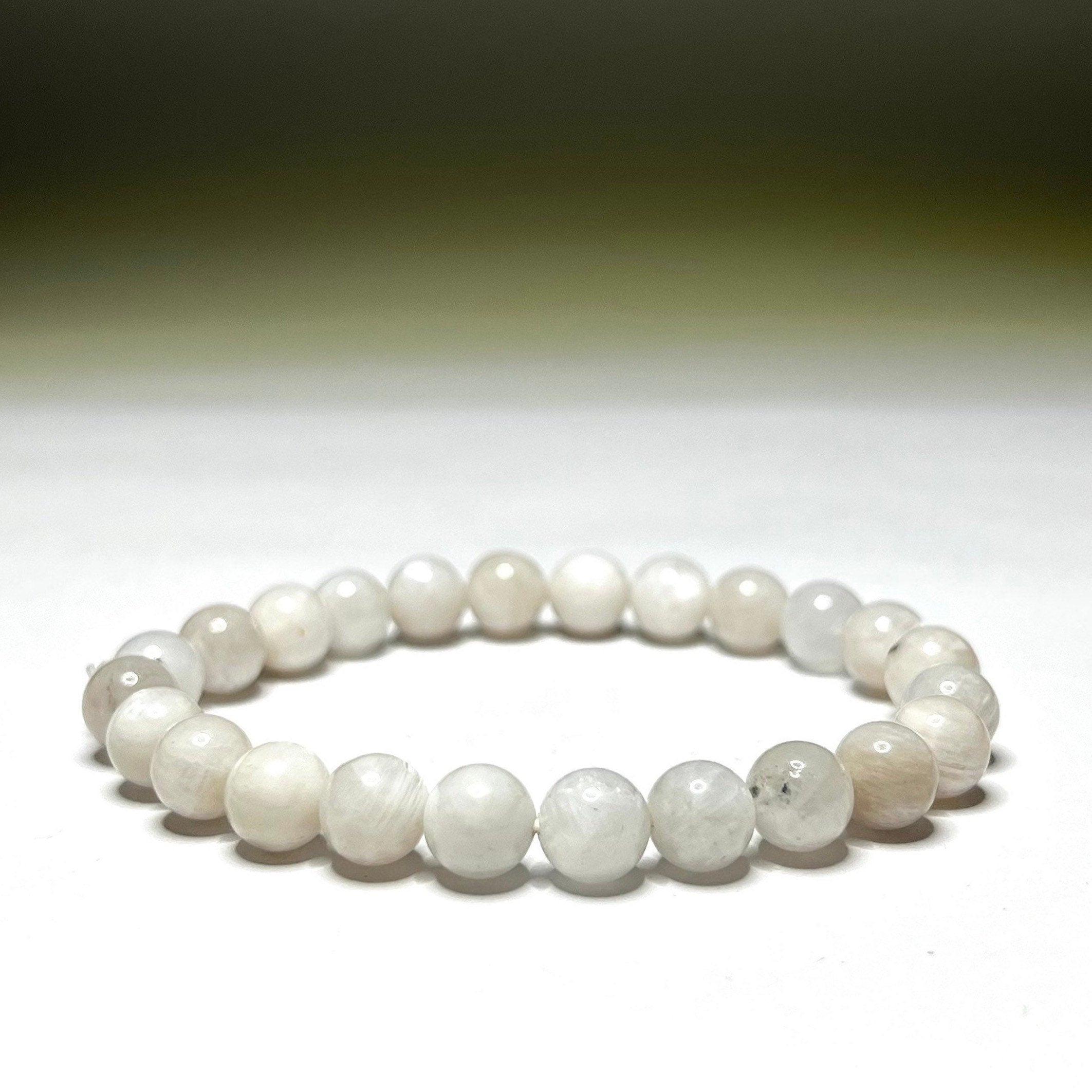 Rainbow Moonstone Beaded Bracelet: Handmade Gemstone Stretch Bracelet, 4-10mm Bead Option